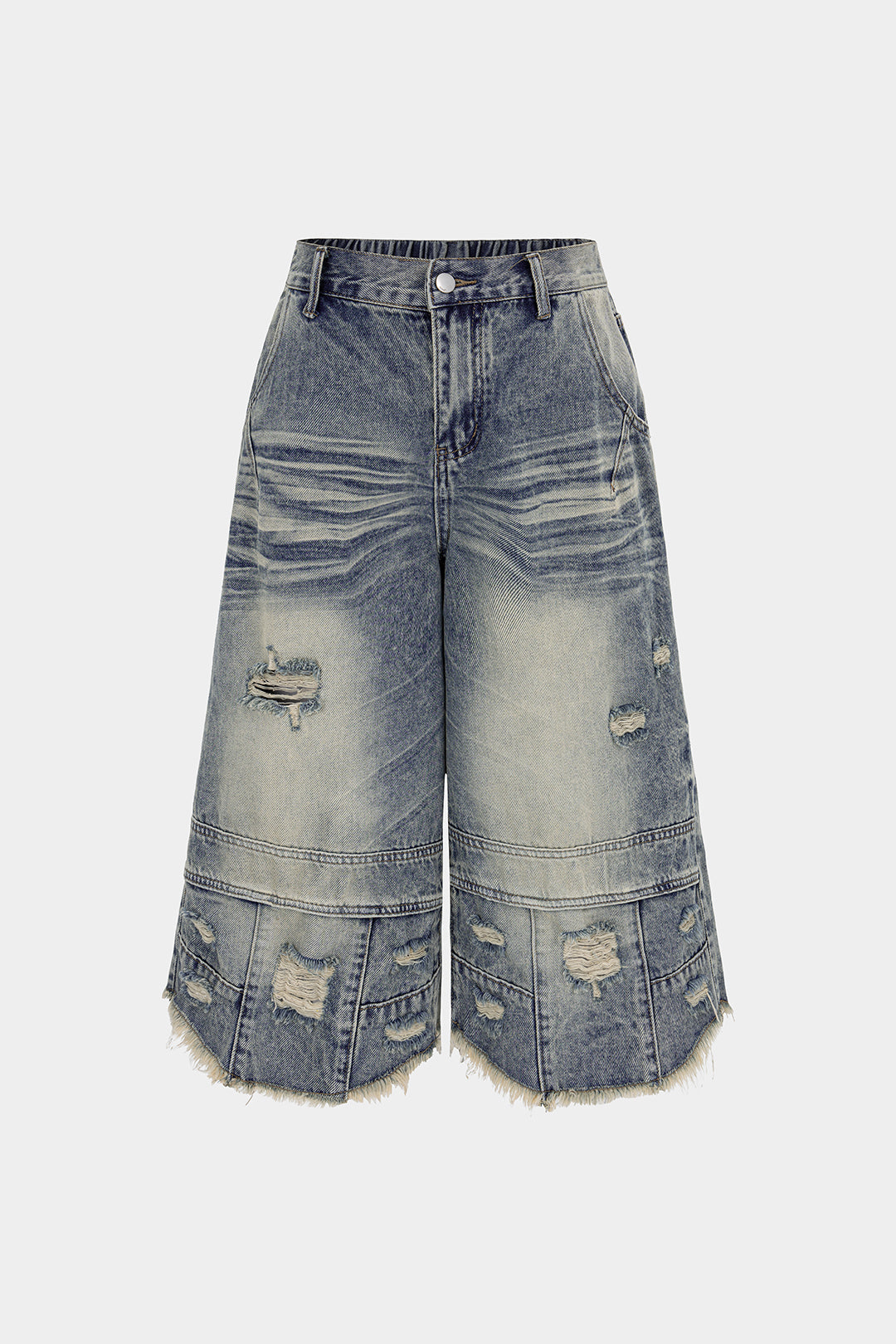 Denim Asymmetrical Ripped Shorts