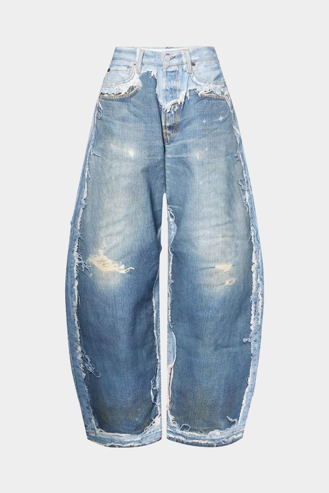Contrast Denim Print Pocket Barrel Pants