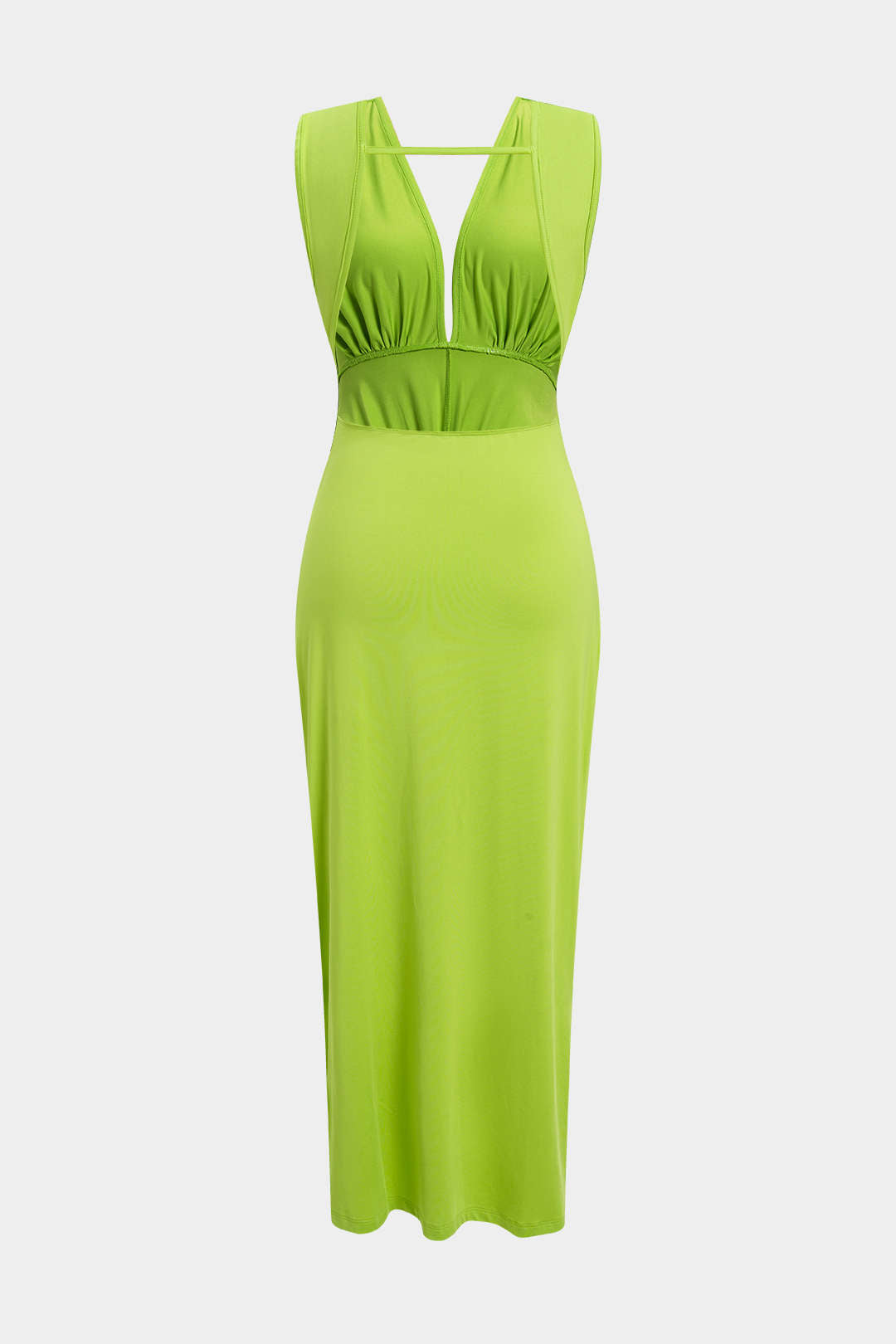 Robe midi sans manches dos nu torsadée froncée