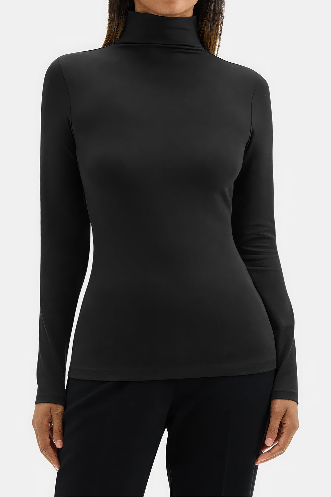 Ruched Mock Neck Long-Sleeve Top