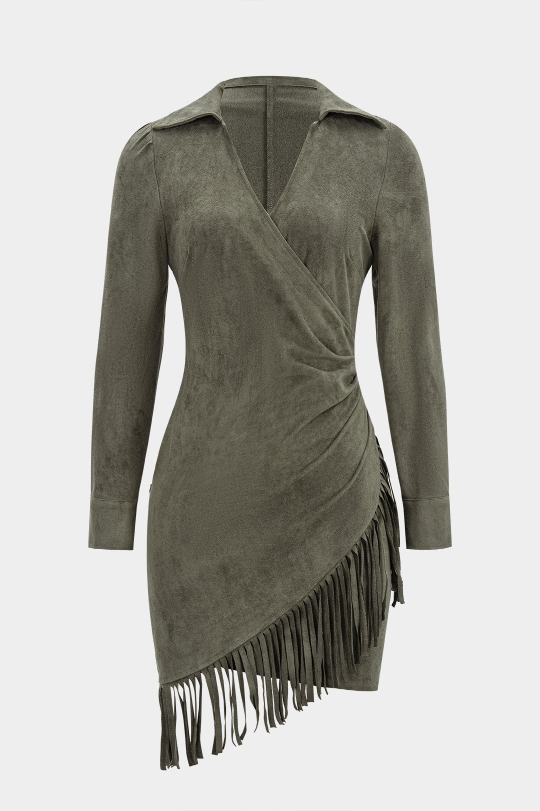 Suede Fringe Long Sleeve Mini Dress