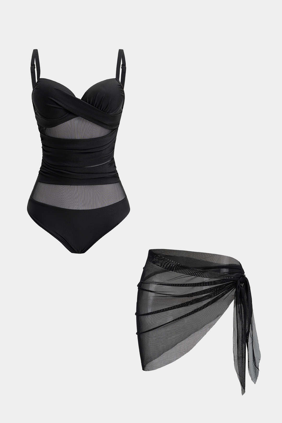 Mesh Patchwork Tie-Up Bikini Set