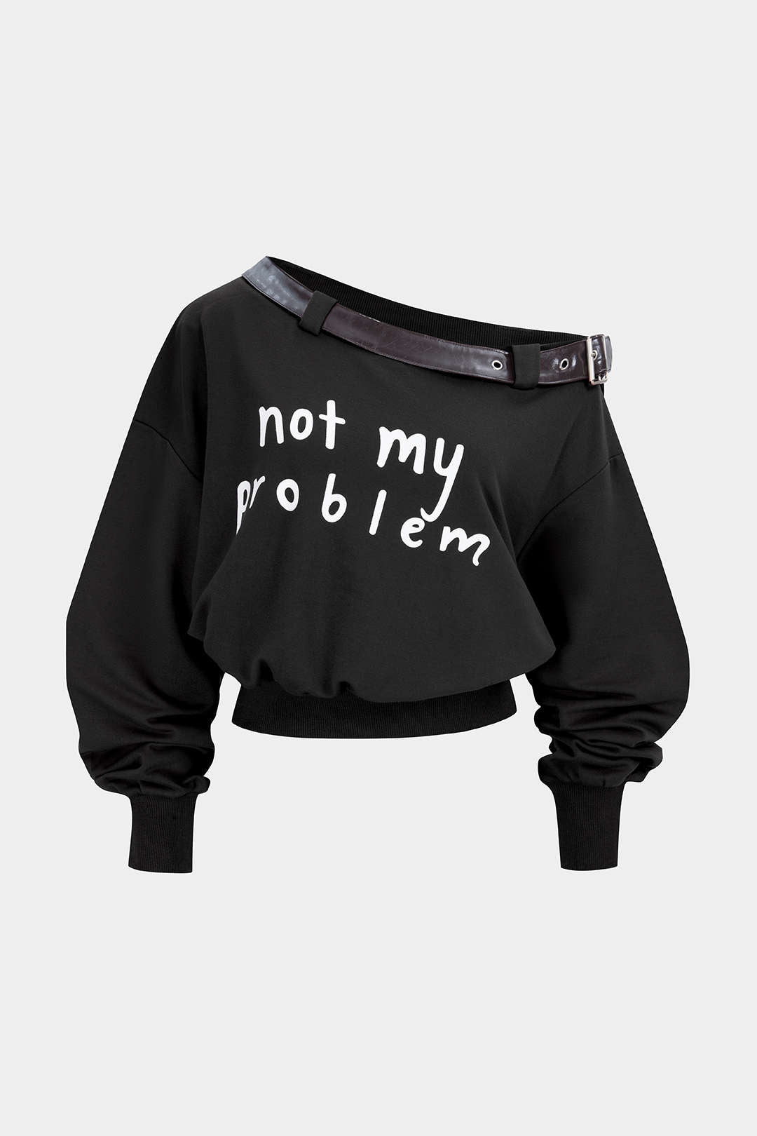Letter Print One Shoulder Belt Sweatshirt
