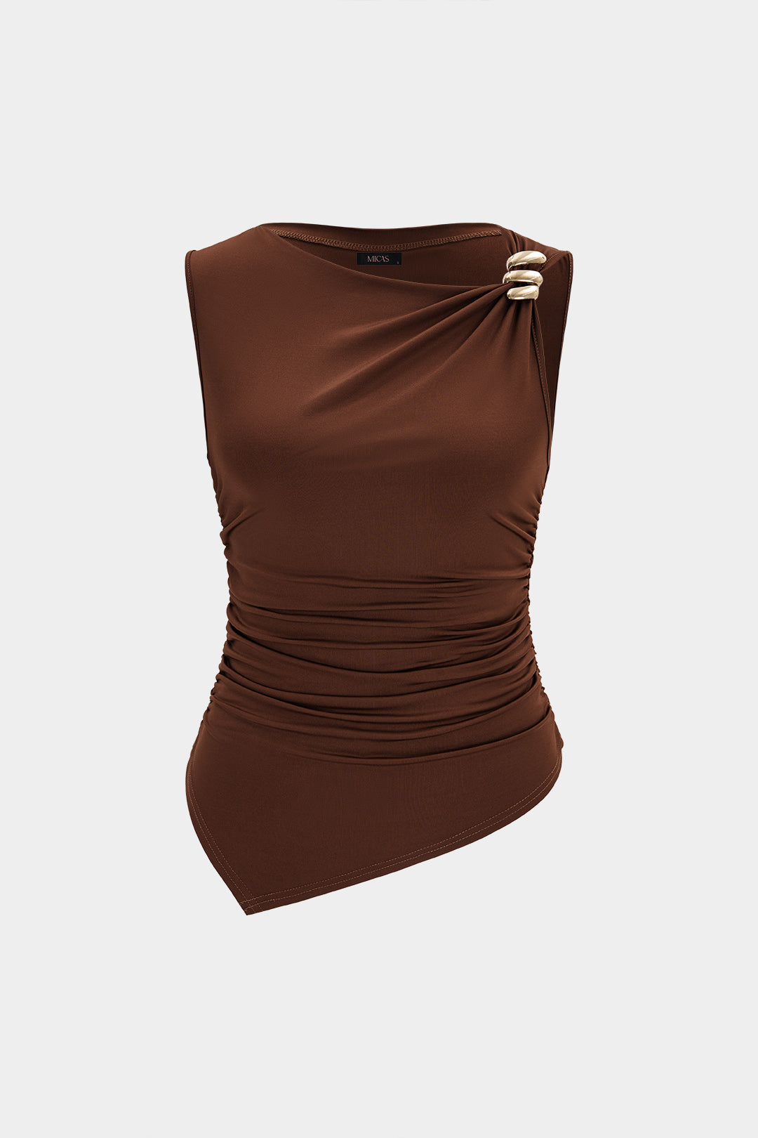 Asymmetrical Metallic Ruched Tank Top