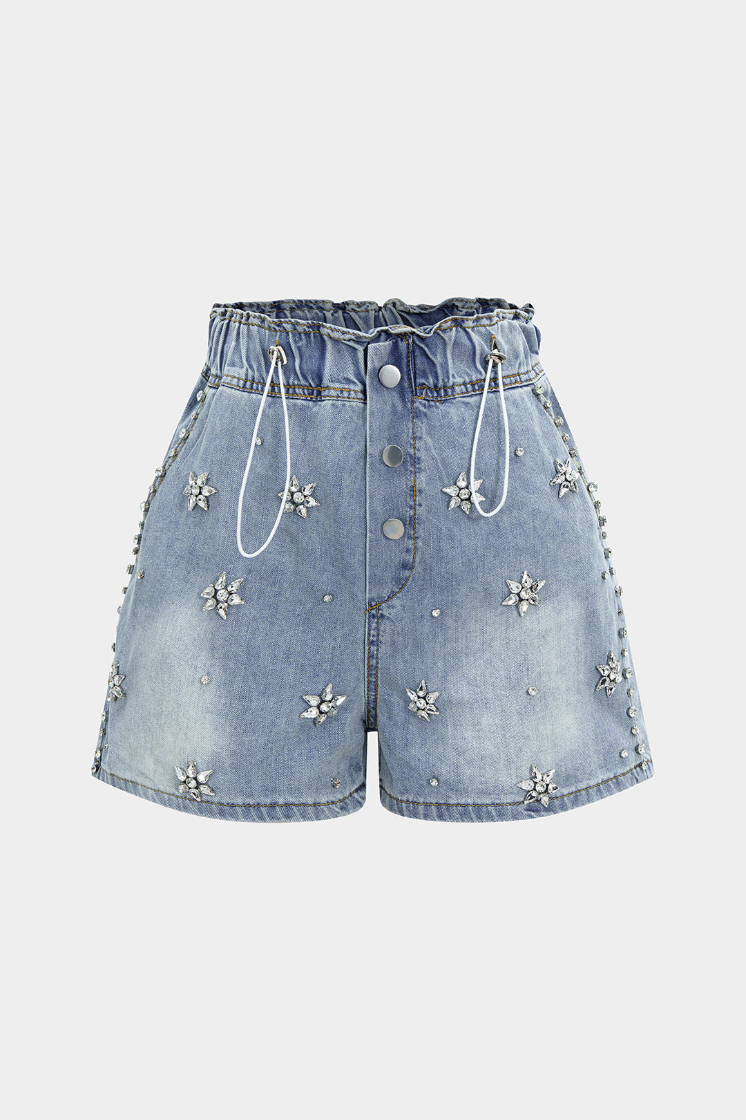 Denim-Shorts mit weitem Bein und Strassdekor