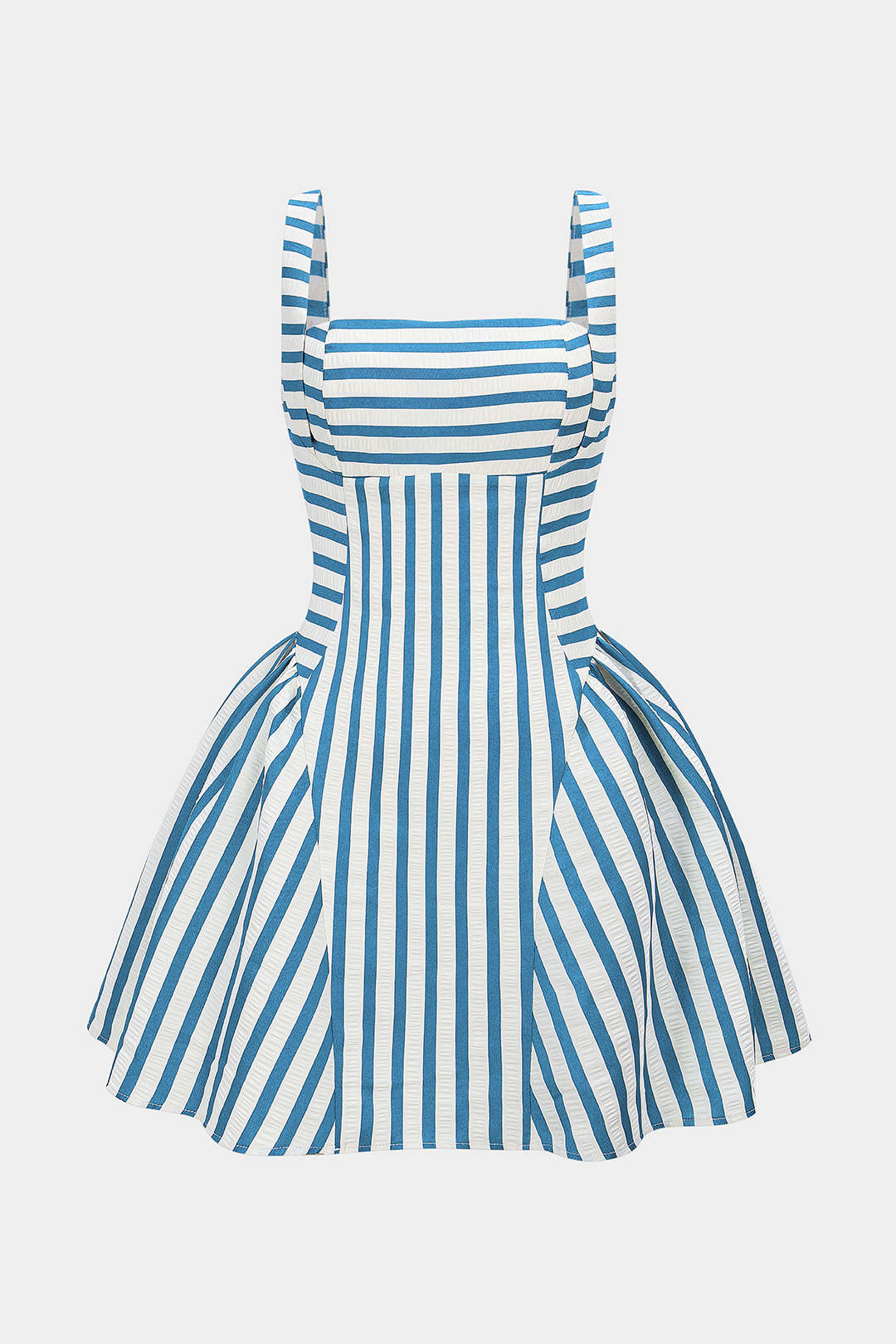 Gestreiftes ärmelloses Minikleid mit eckigem Ausschnitt und Raffungen