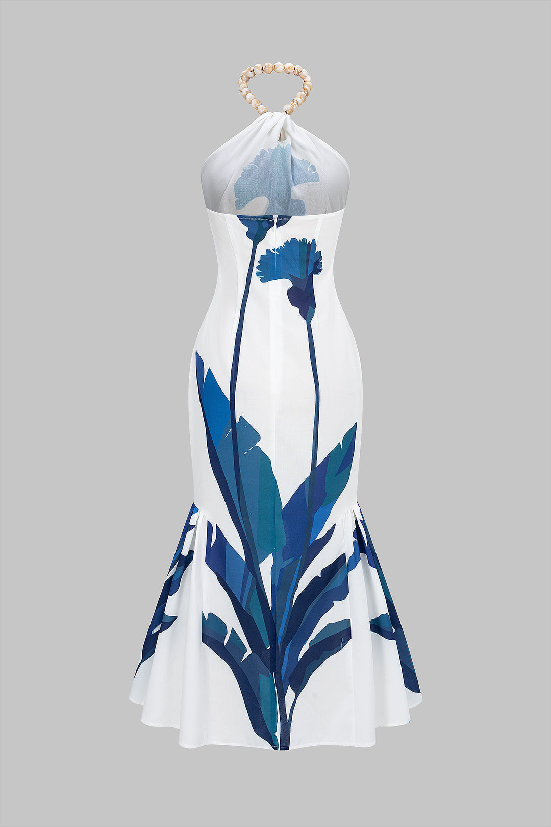 Robe longue sans manches froncée à imprimé floral et col licou