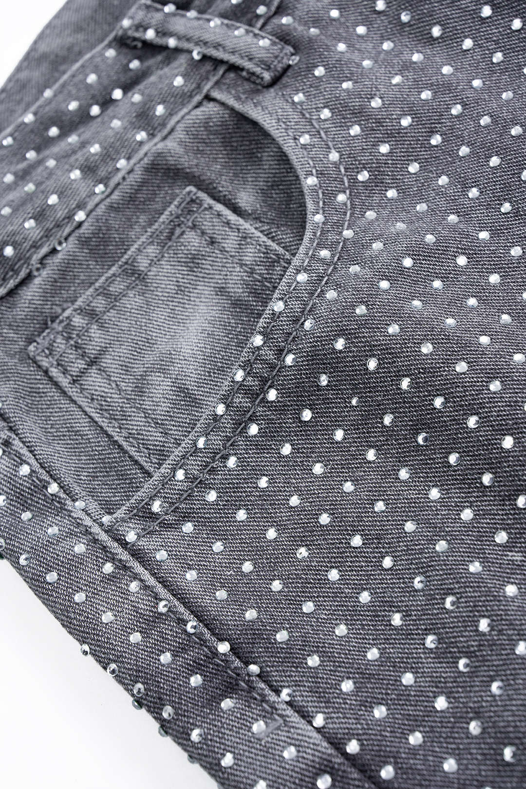 Denim-Strass-Jeans mit hoher Taille und geradem Bein