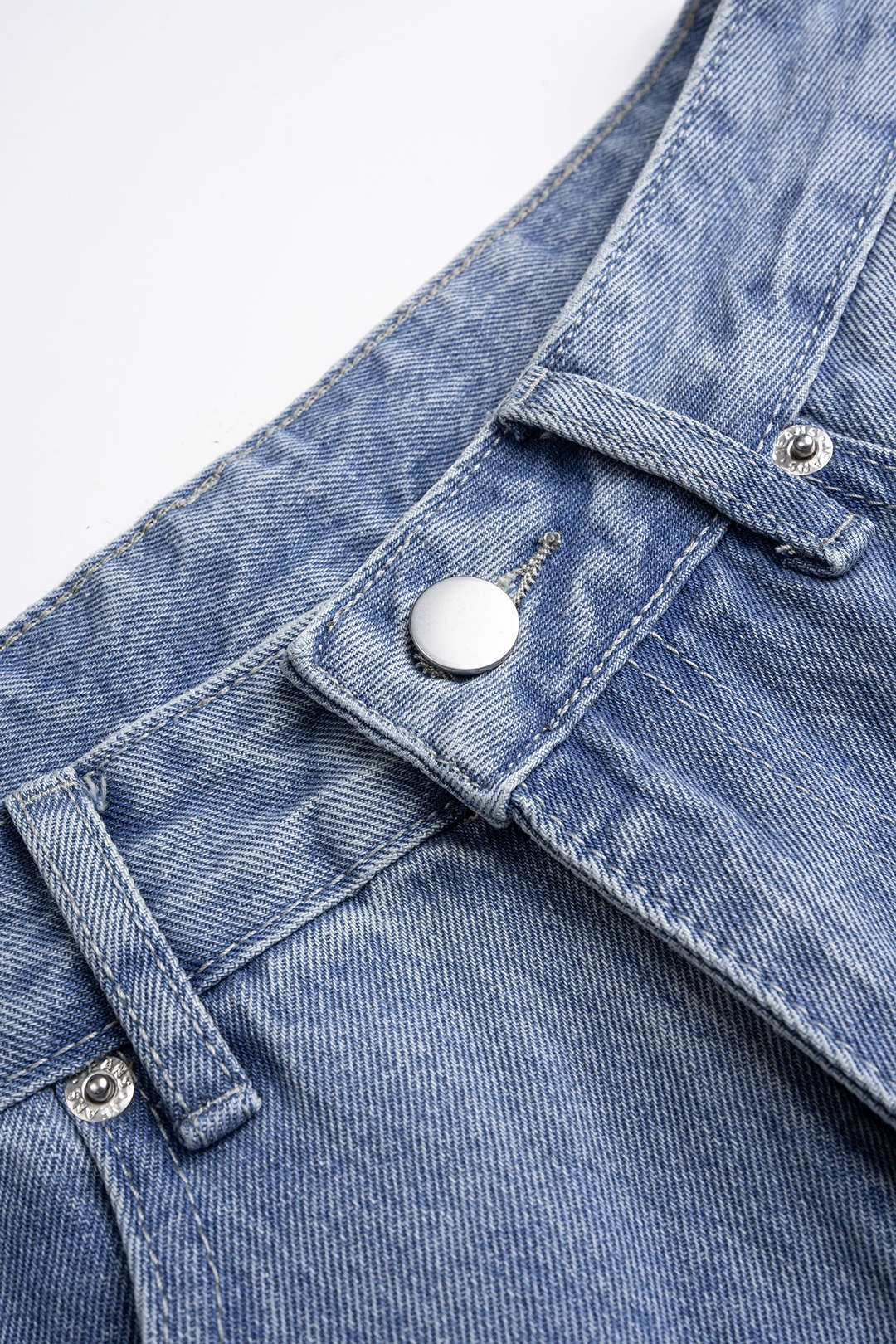 Jean Taille Haute Froncé avec Poches en Denim