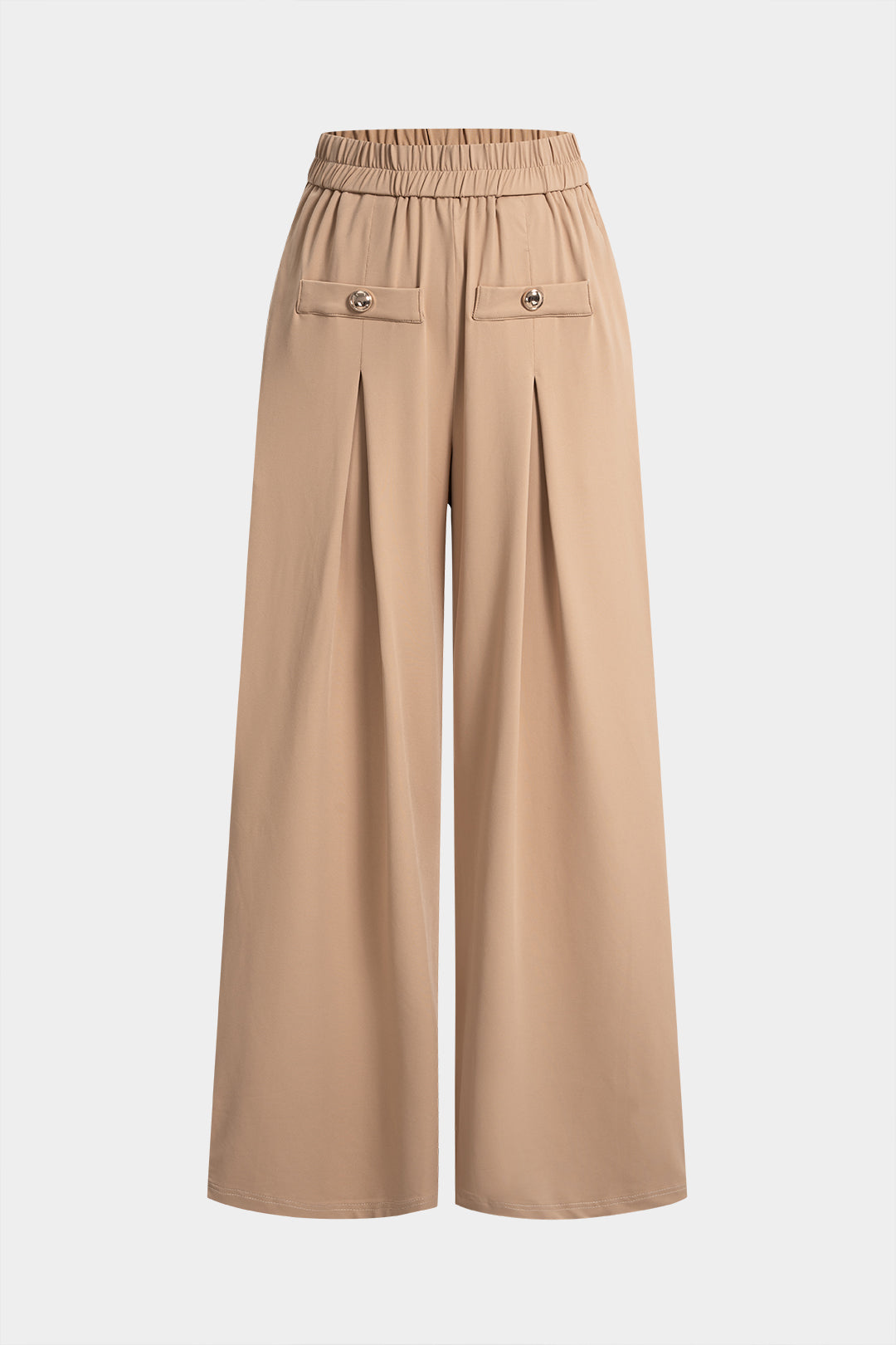 High Waist Shirred Waistband Straight Leg Pants