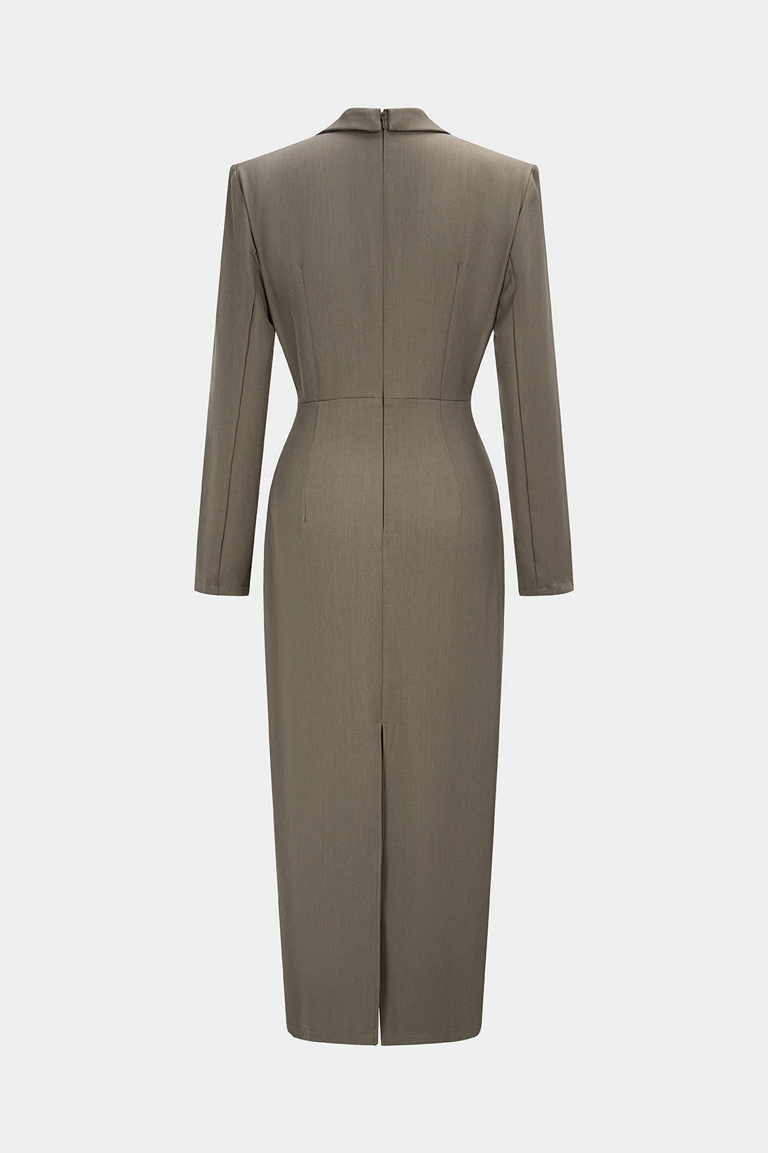Ruched Notched Lapel Asymmetrical Long Sleeve Maxi Dress