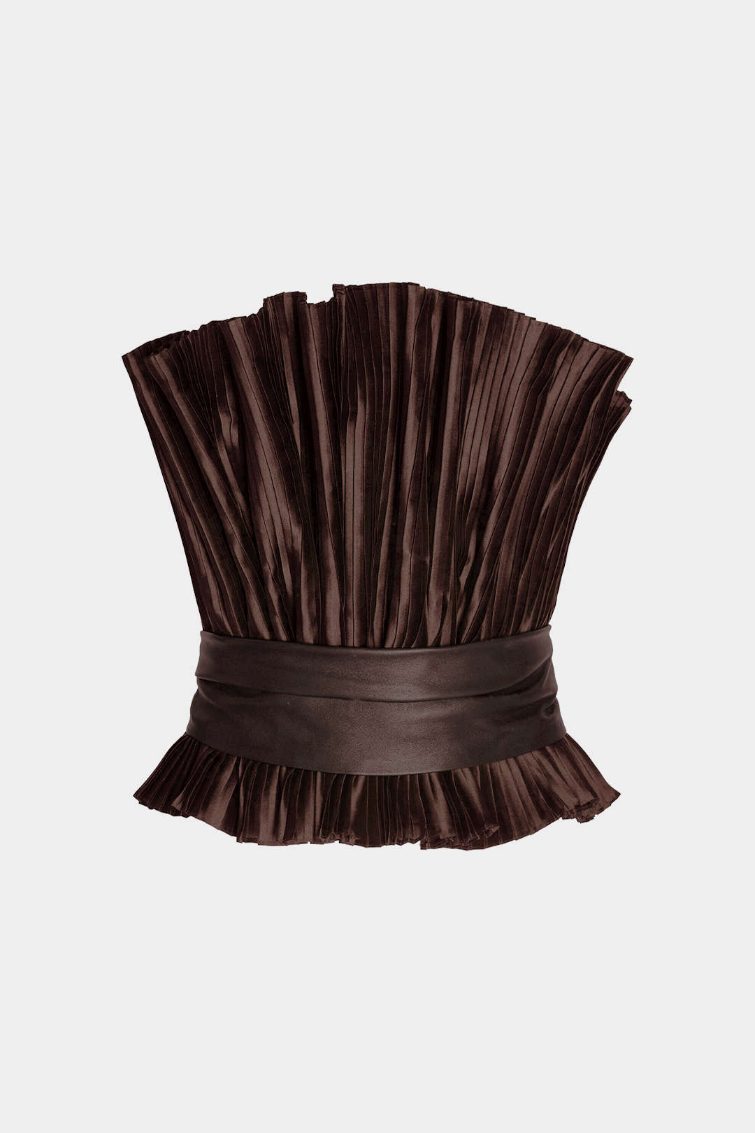 Haut bustier froncé ceinturé patchwork similicuir