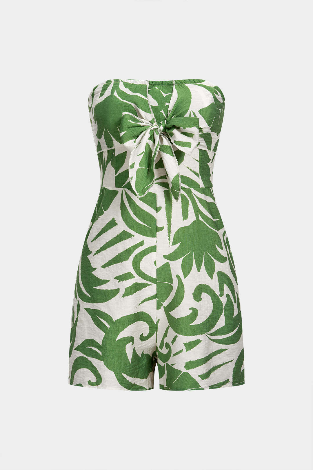 Leaves Print Strapless Sleeveless Romper