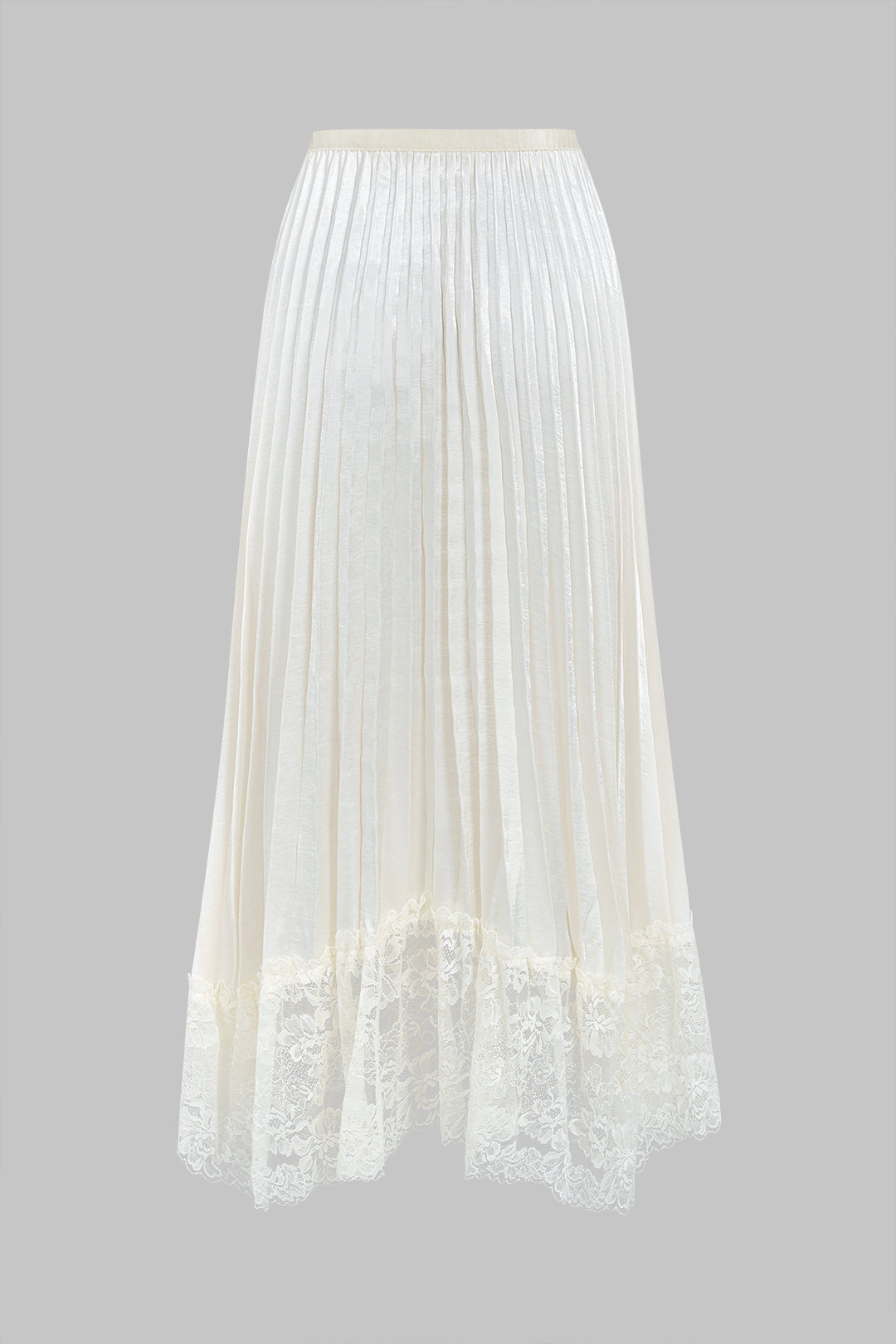Jupe plissée en satin avec empiècements et dentelle