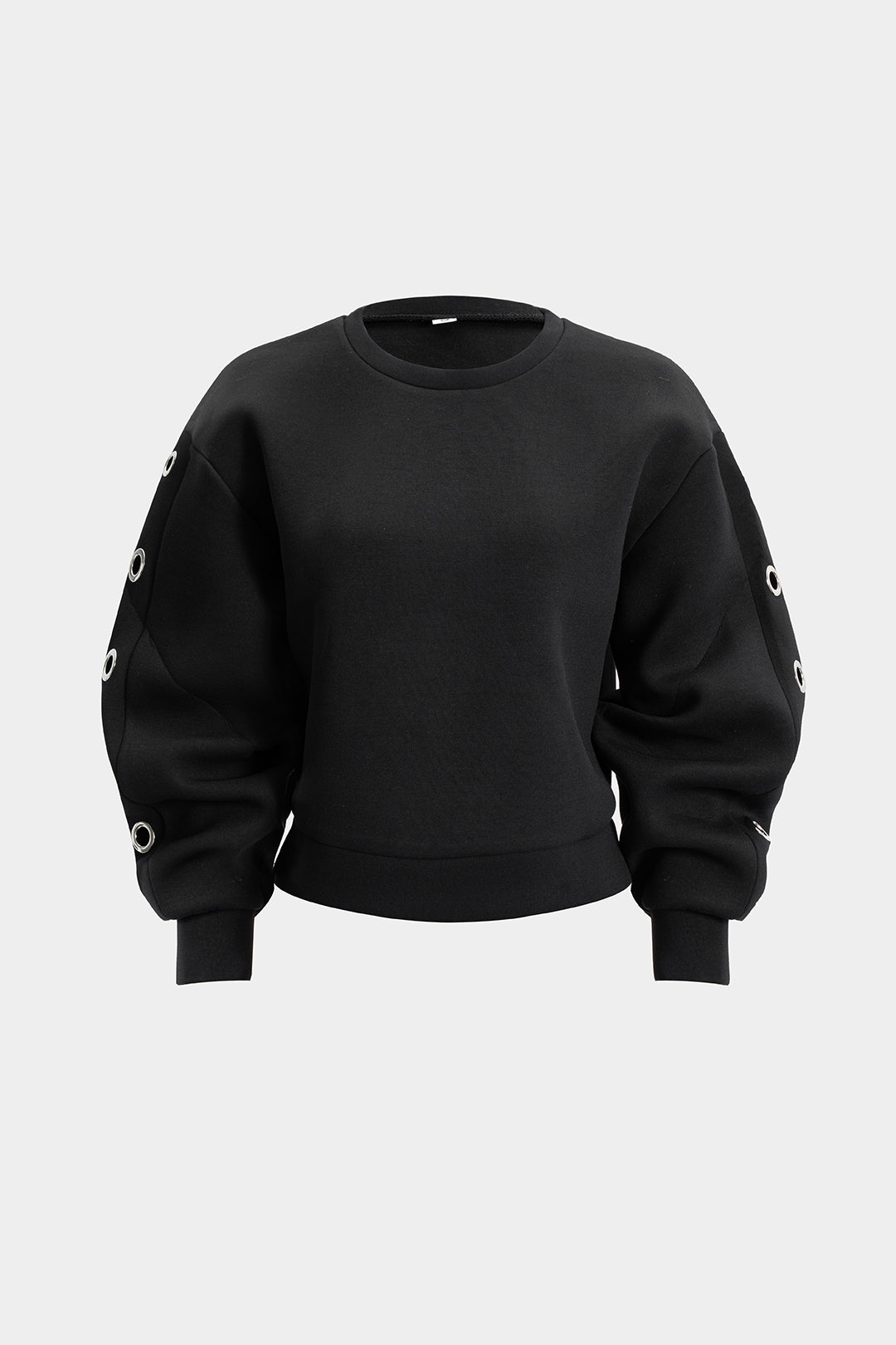 Metallic Rundhals-Top mit Aushöhlungen und Ringdetails, langärmlig