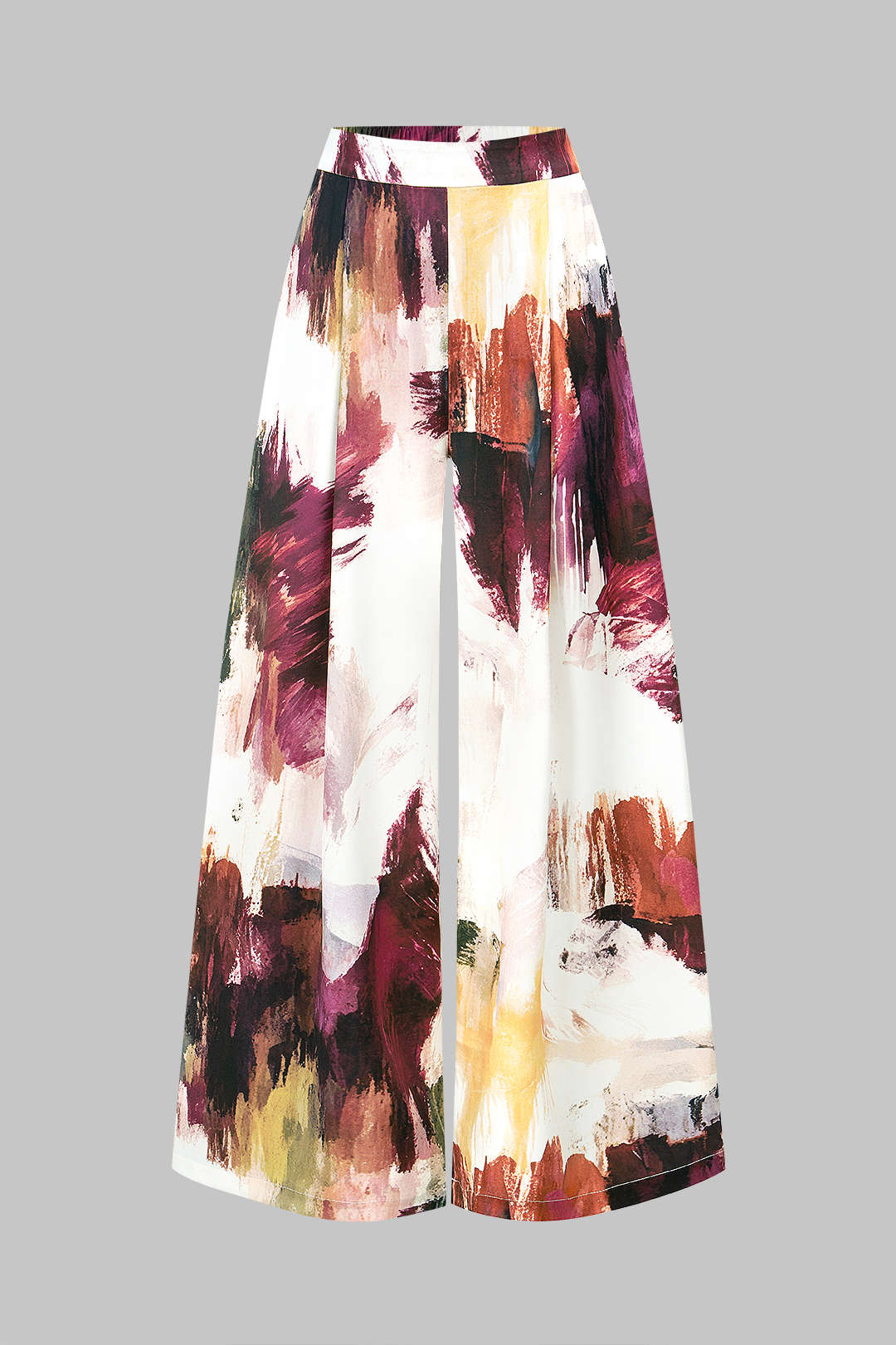 Hose mit Graffiti-Print aus Satin, gesmoktem Bund und weitem Bein