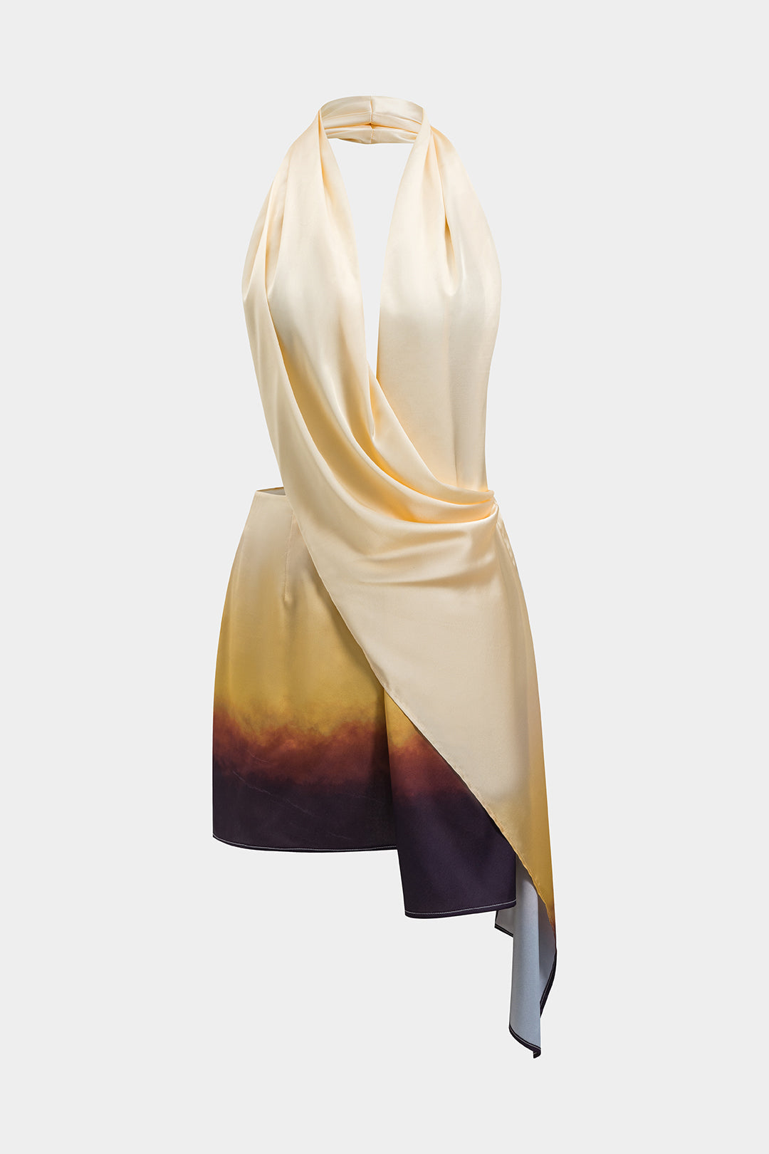 Mini-robe deux pièces dos nu asymétrique à dos nu plissé en satin imprimé Ombre
