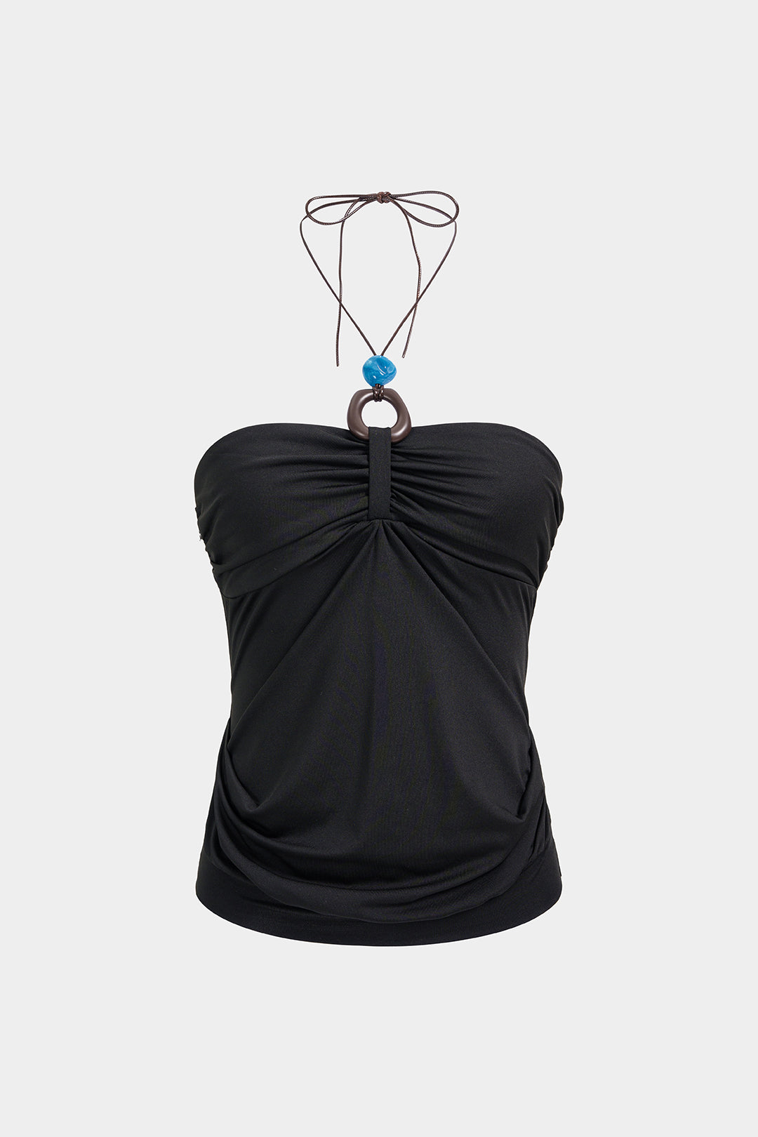 Beaded Halter Neck Tie Back Ruched Cami Top