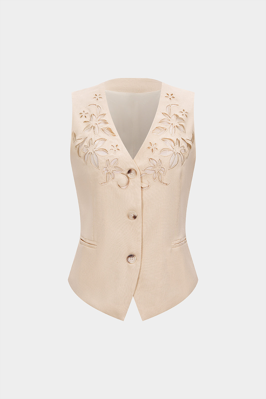 Gilet uni col V avec broderie ajourée