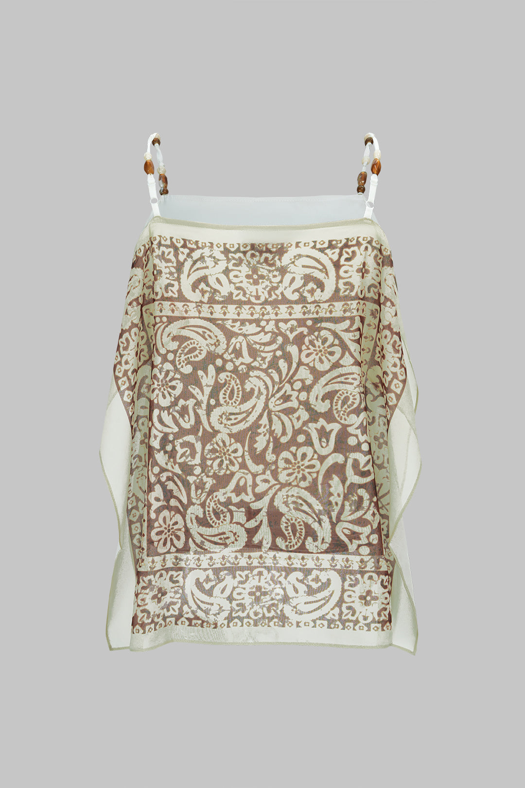 Künstlerischer Print Satin Patchwork Chiffon Perlen Cami-Top