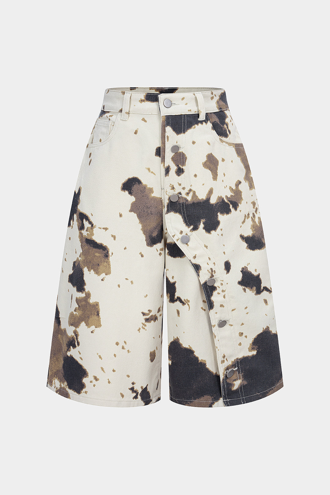 Jeans-Shorts mit Kuhmuster und hoher Taille