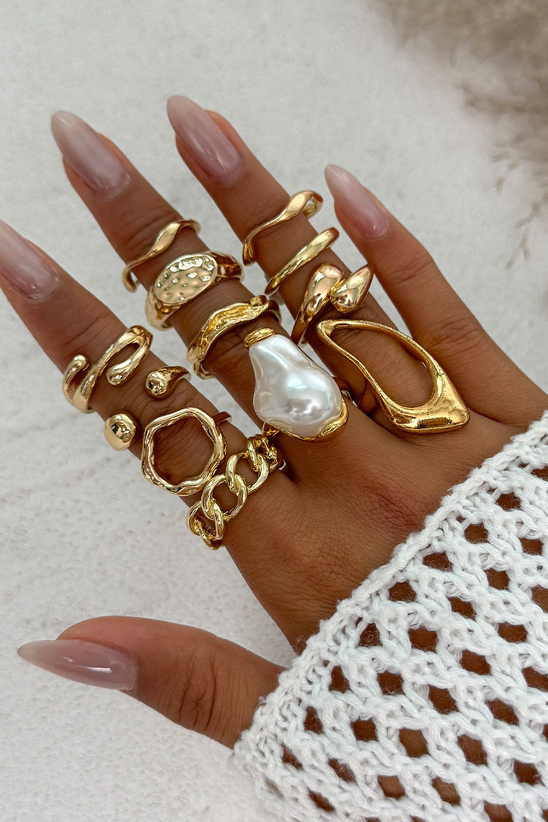 Metal Pearl Irregular Rings