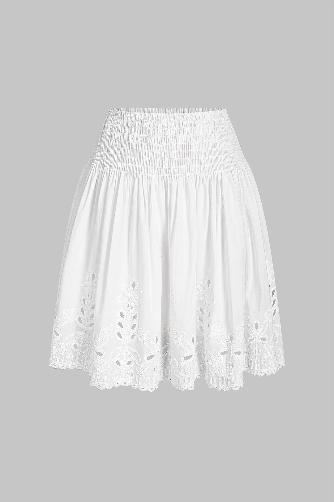 Solid Hollow Out Embroidery Ruched Skirt
