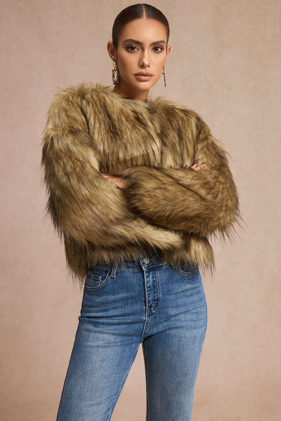 Veste à manches longues en fausse fourrure