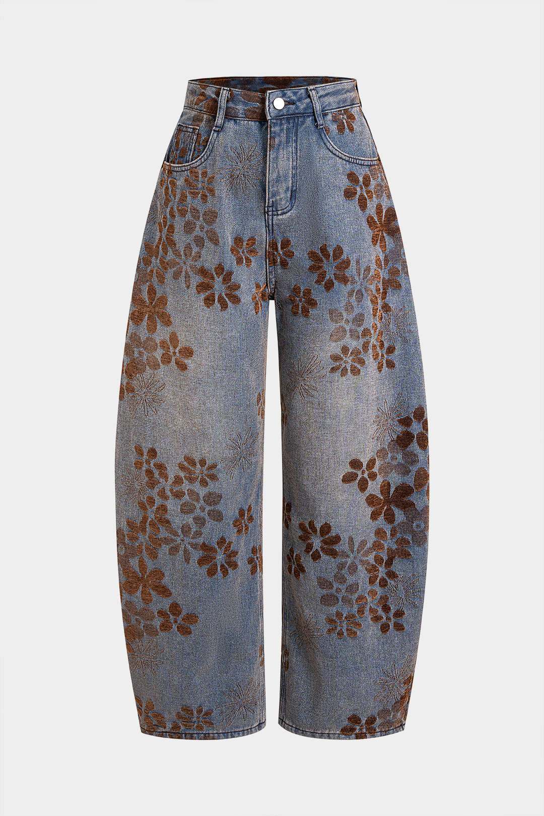 Jean taille haute à imprimé floral en denim avec poches