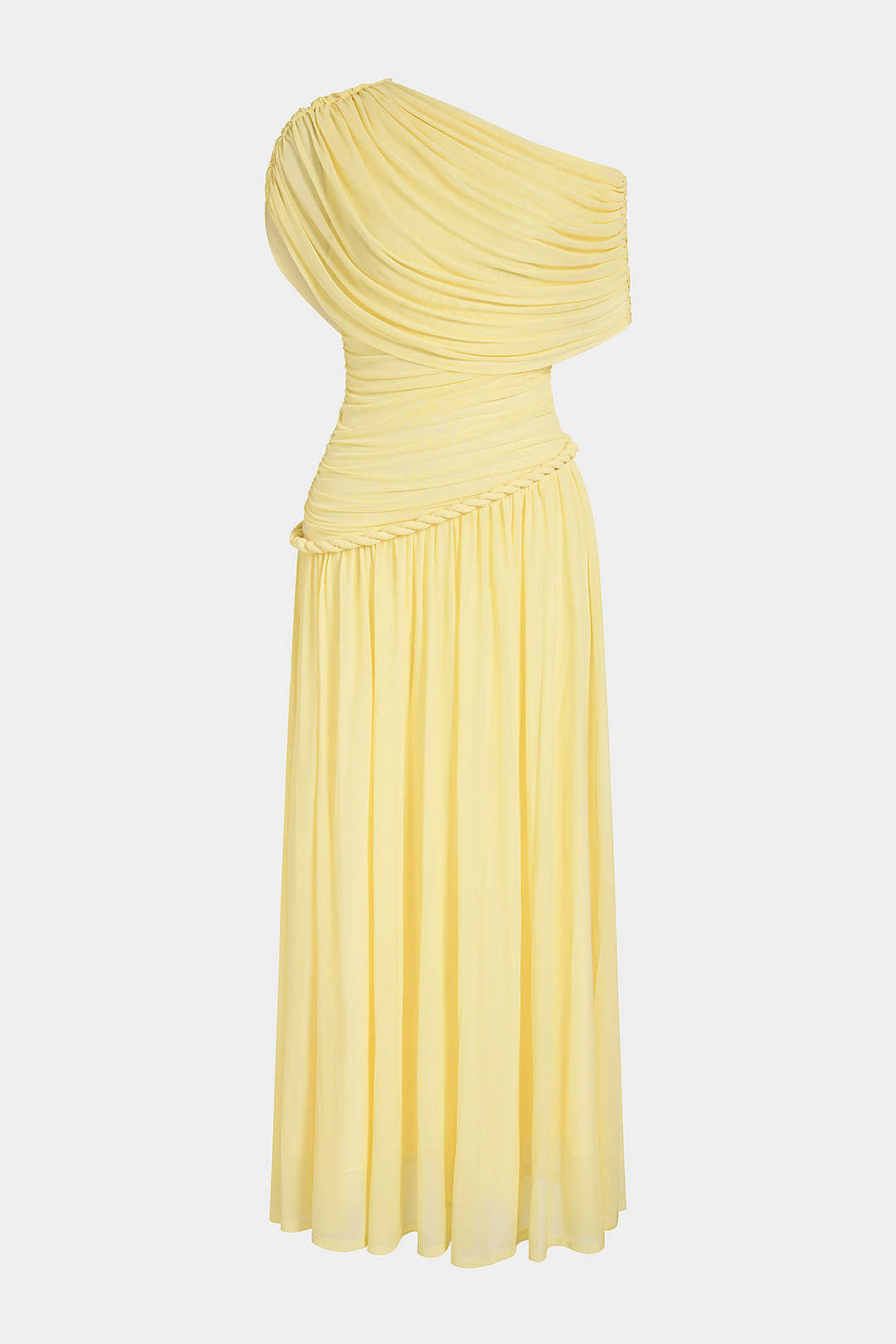 Mesh One Shouder Twist Knot Ruched Sleeveless Maxi Dress