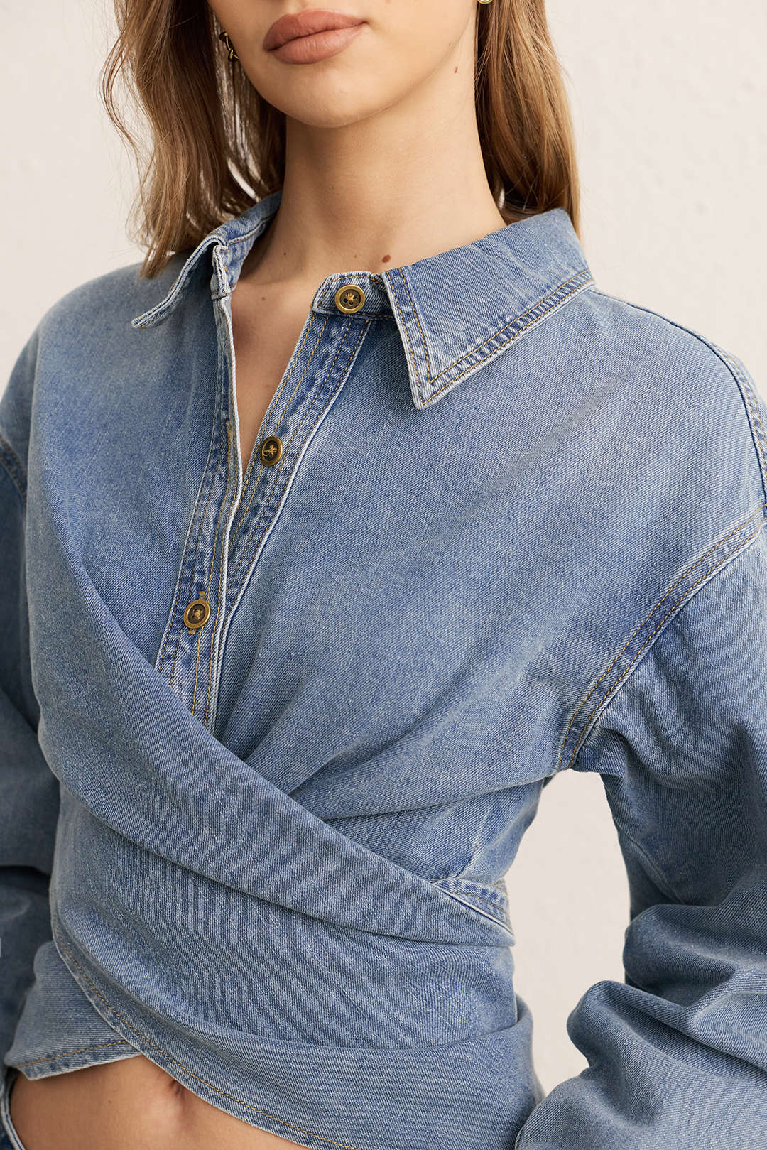 Jeans geraffte überkreuzte Oberbekleidung