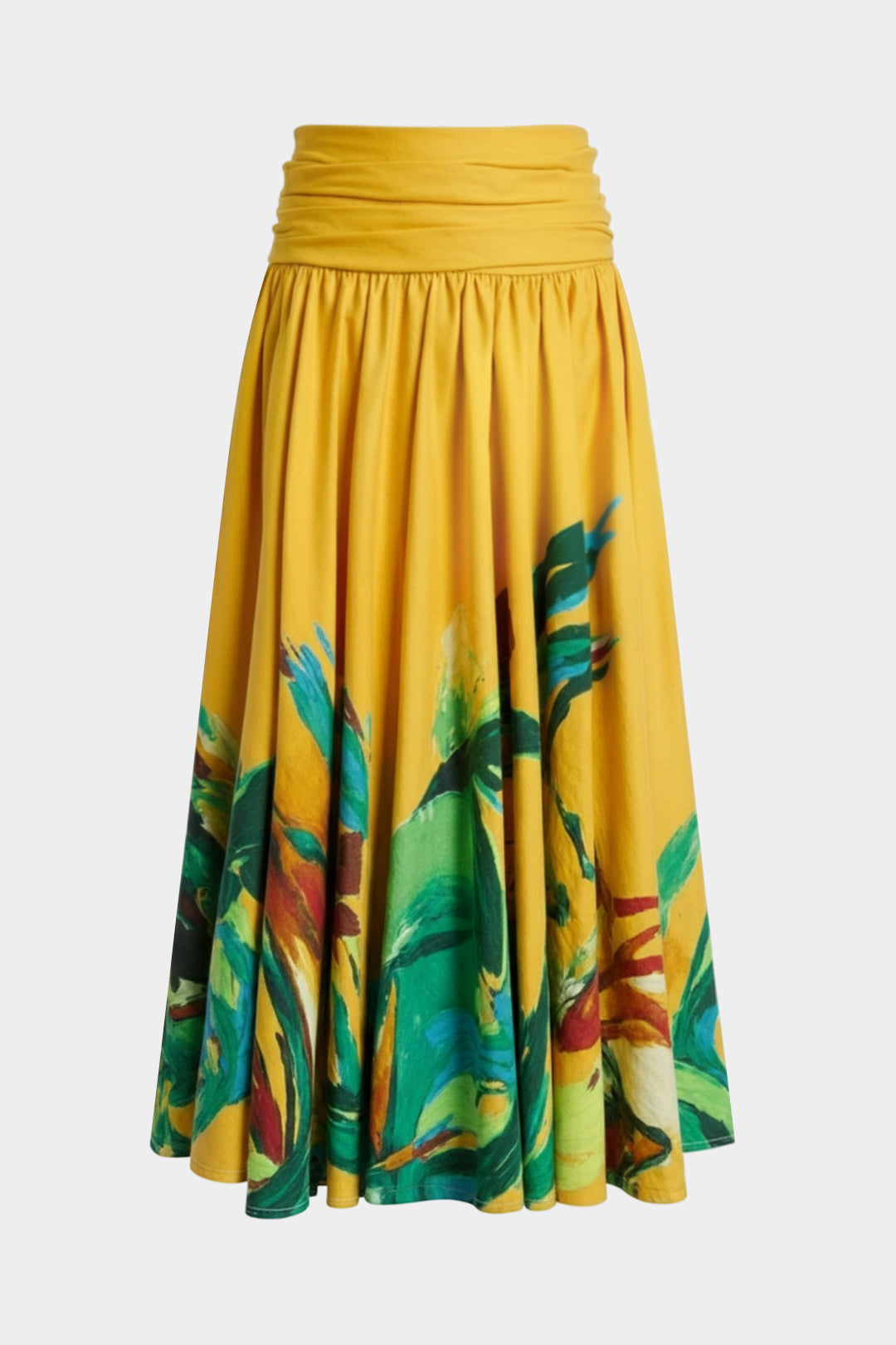Jupe taille haute zippée en lin à imprimé abstrait