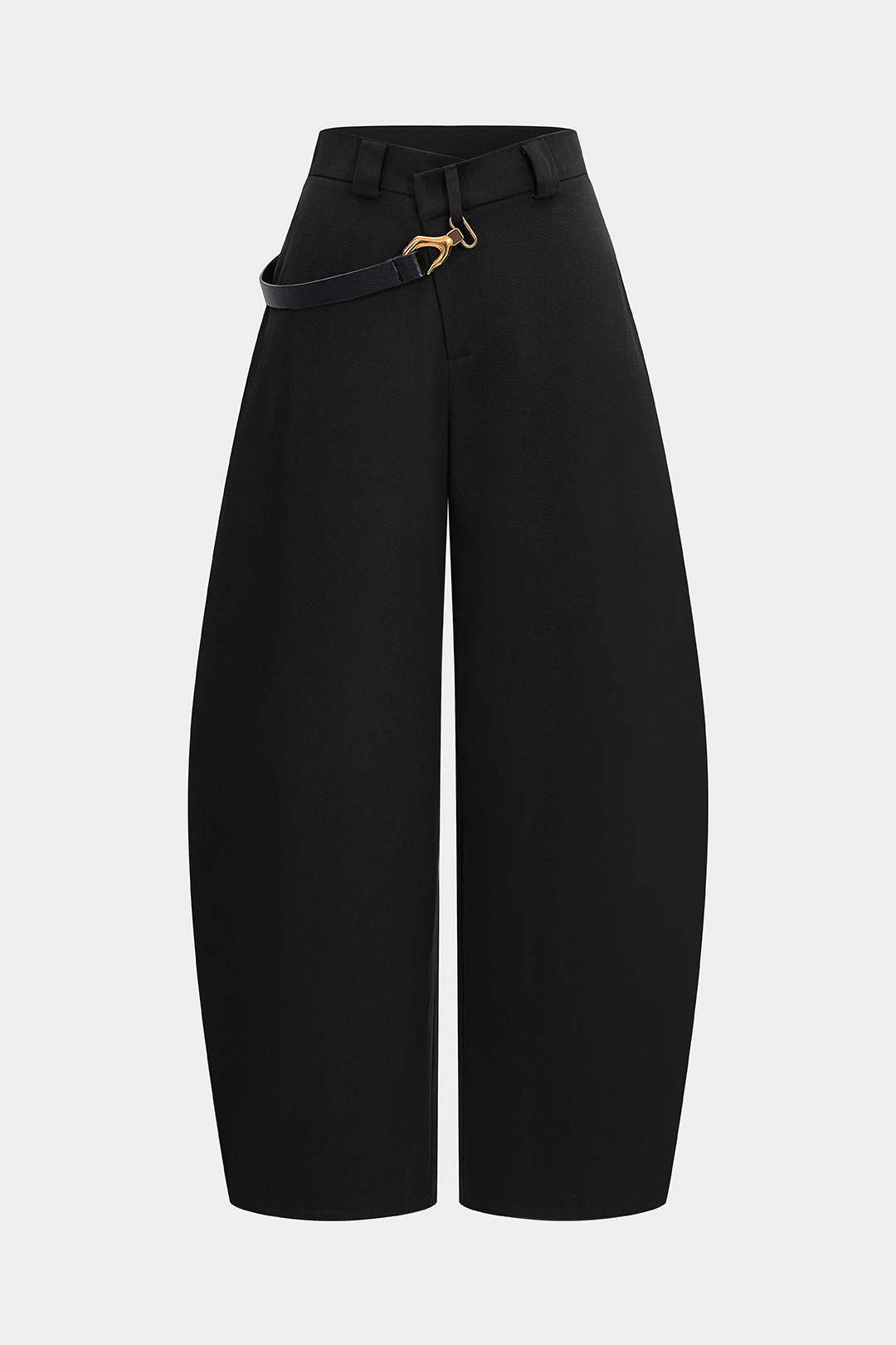 Asymmetrical Metallic Decor Barrel Trousers