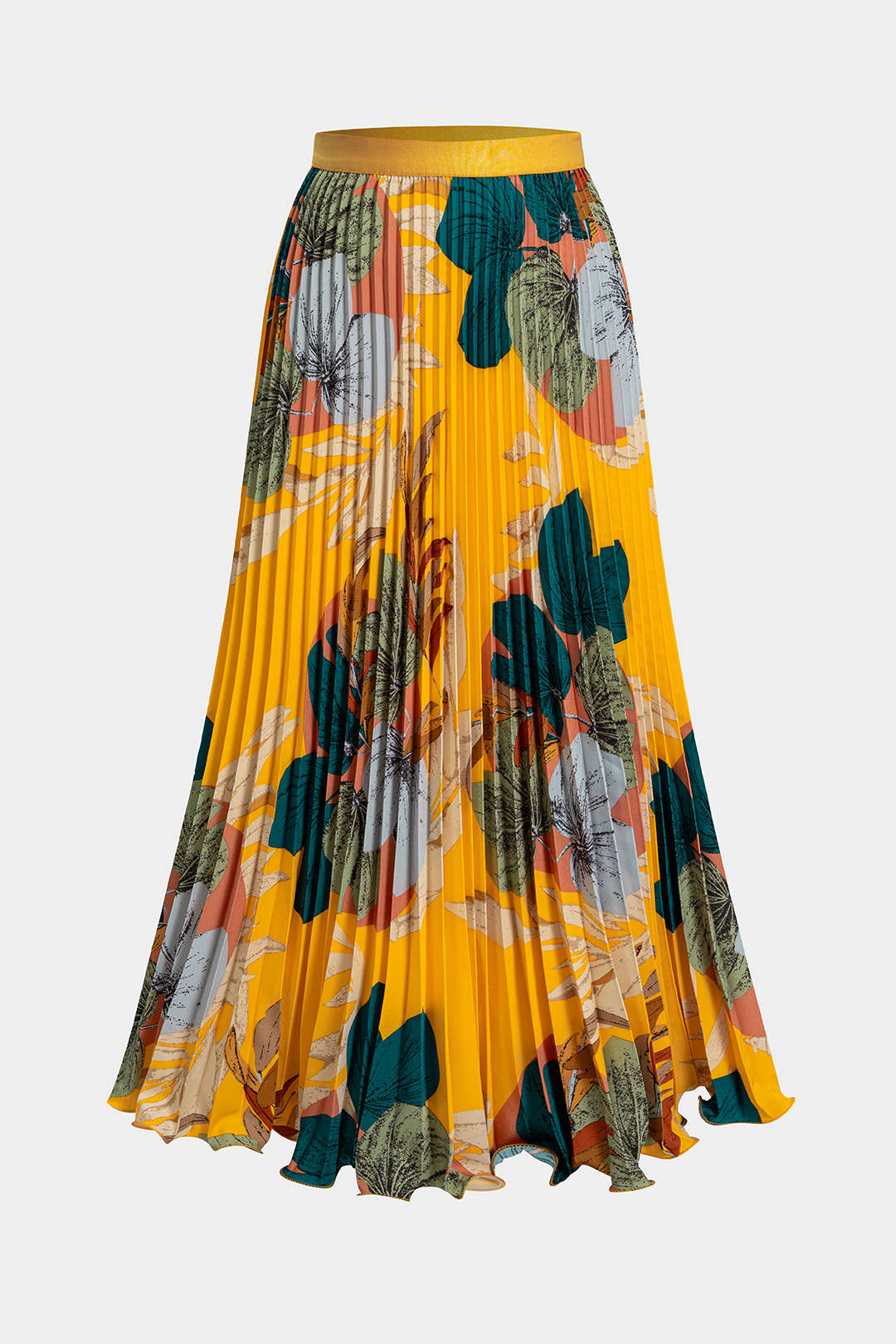 Plissierter Rock mit Blumenmuster und hoher Taille
