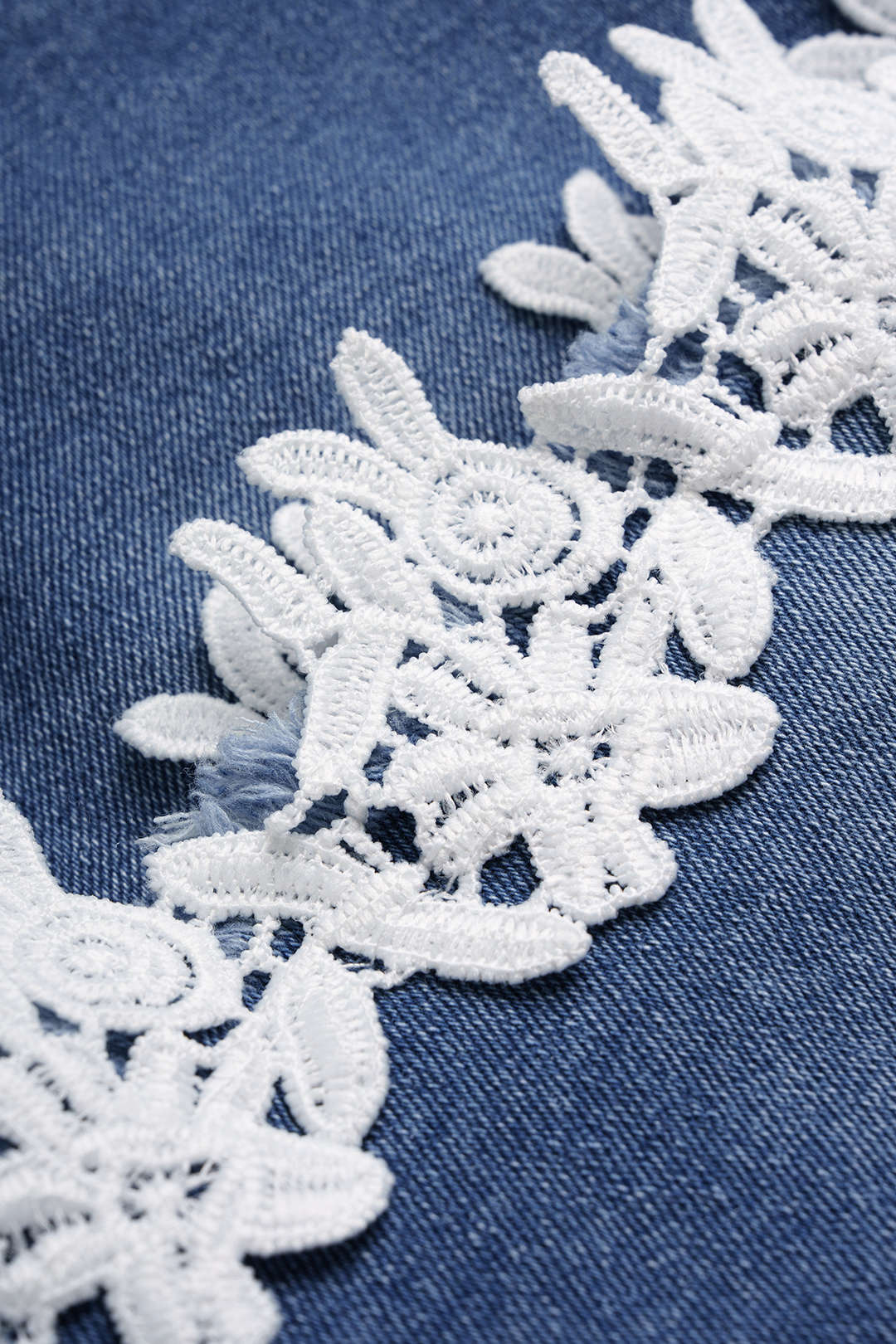 Denim Patchwork Lace Trim Shorts