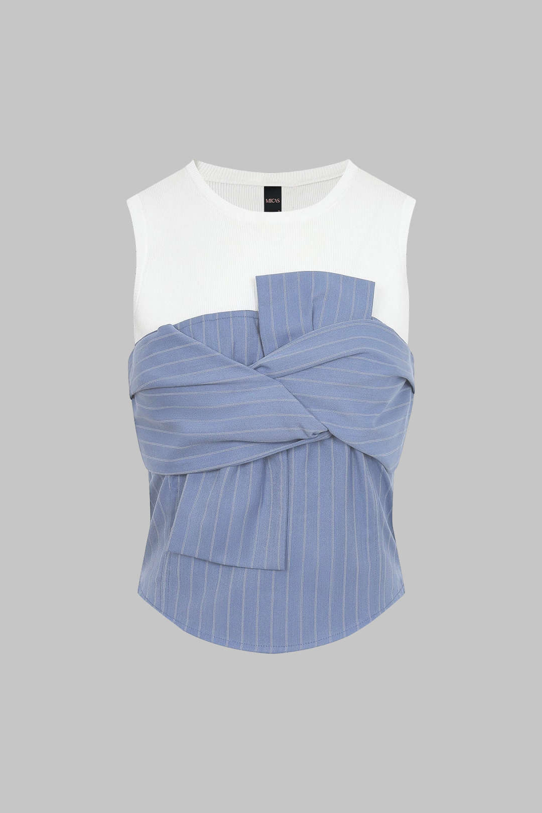 Tanktop mit Kontraststreifen, asymmetrischem Schnitt und Knoten-Detail