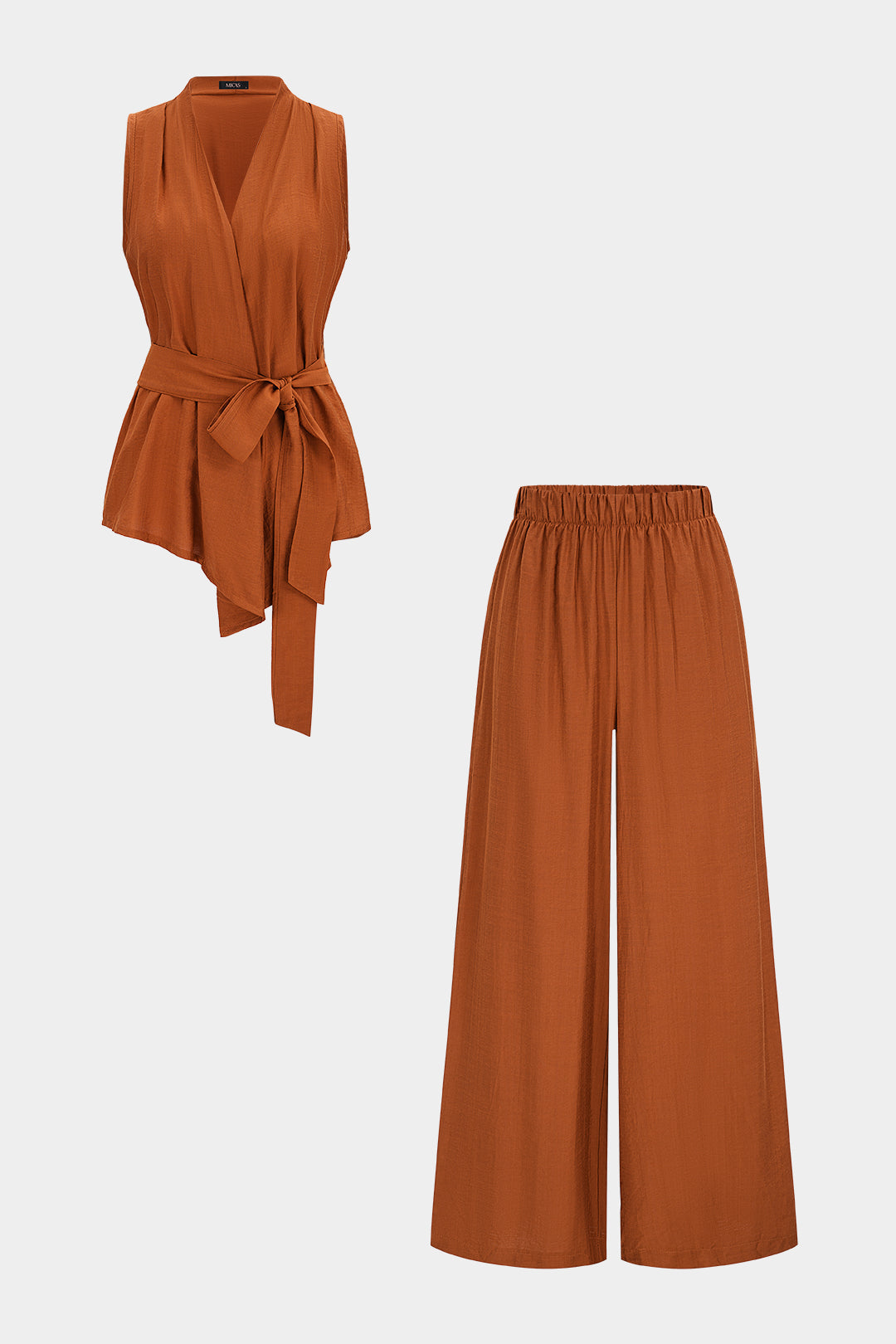 Einfarbiges Neckholder-Tanktop- und Weite-Hose-Set