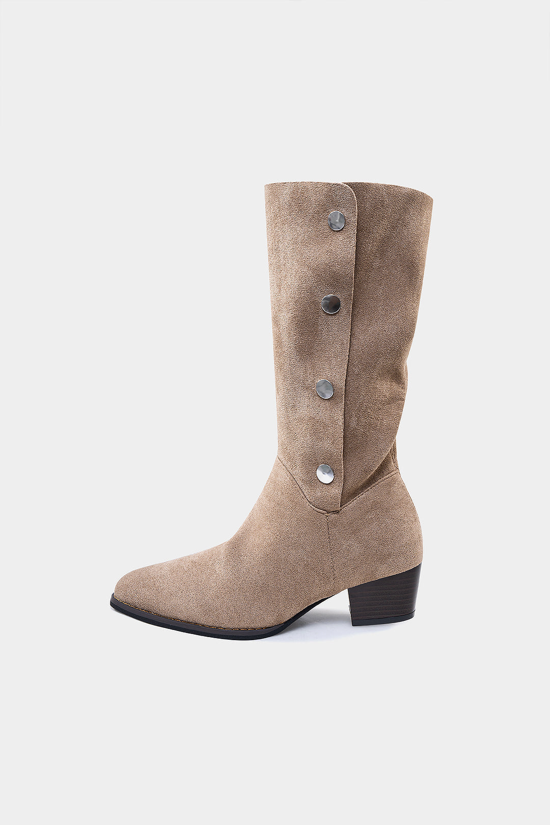 Wildleder-Stiefel mit Metallic-Knopf und spitzer Zehenpartie bis zur halben Wade