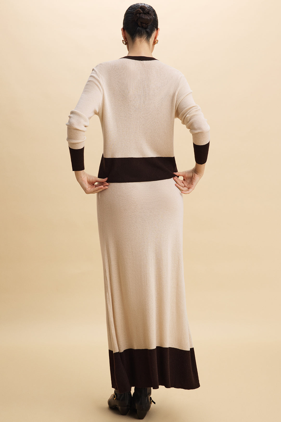 Knit Contrast Button Long-Sleeve Top