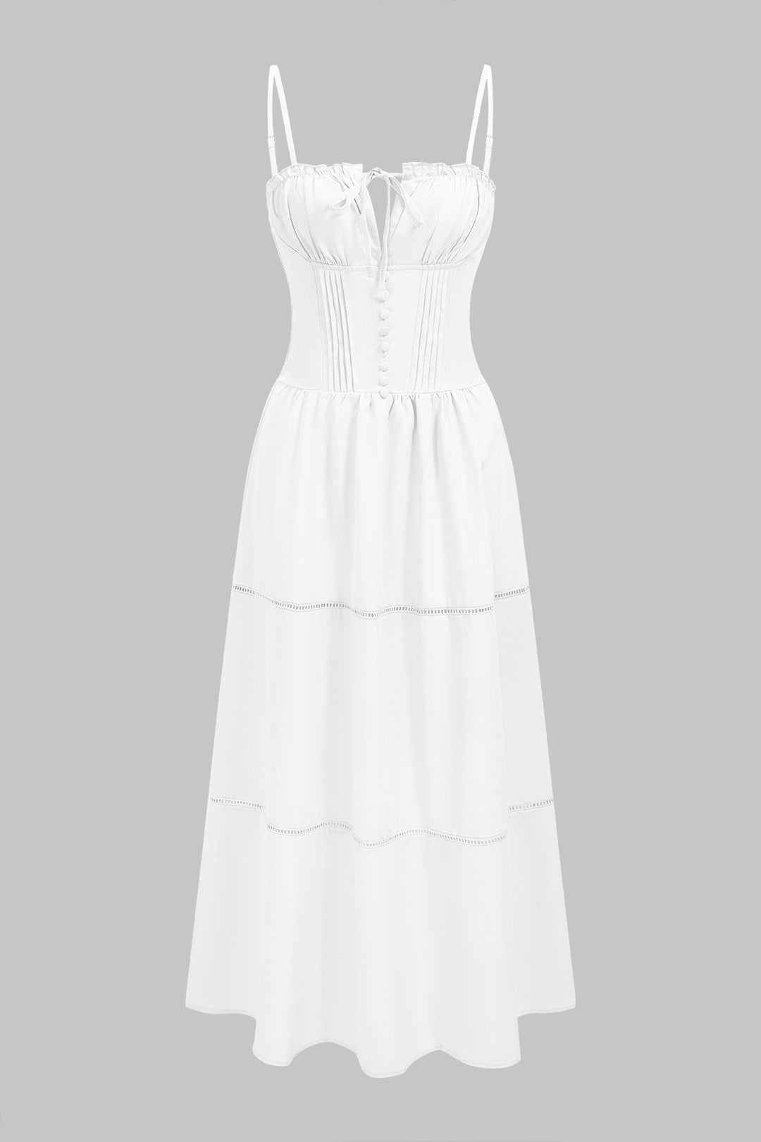 Robe longue sans manches évidée à fronces et liens