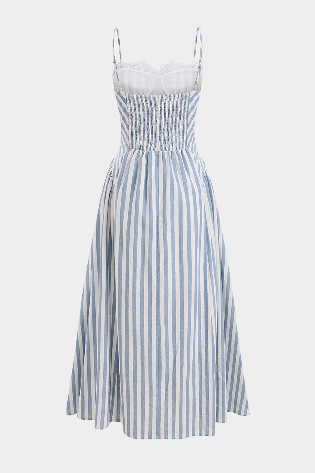 Gestreiftes ärmelloses Maxikleid mit Spitzenbesatz und Patchwork