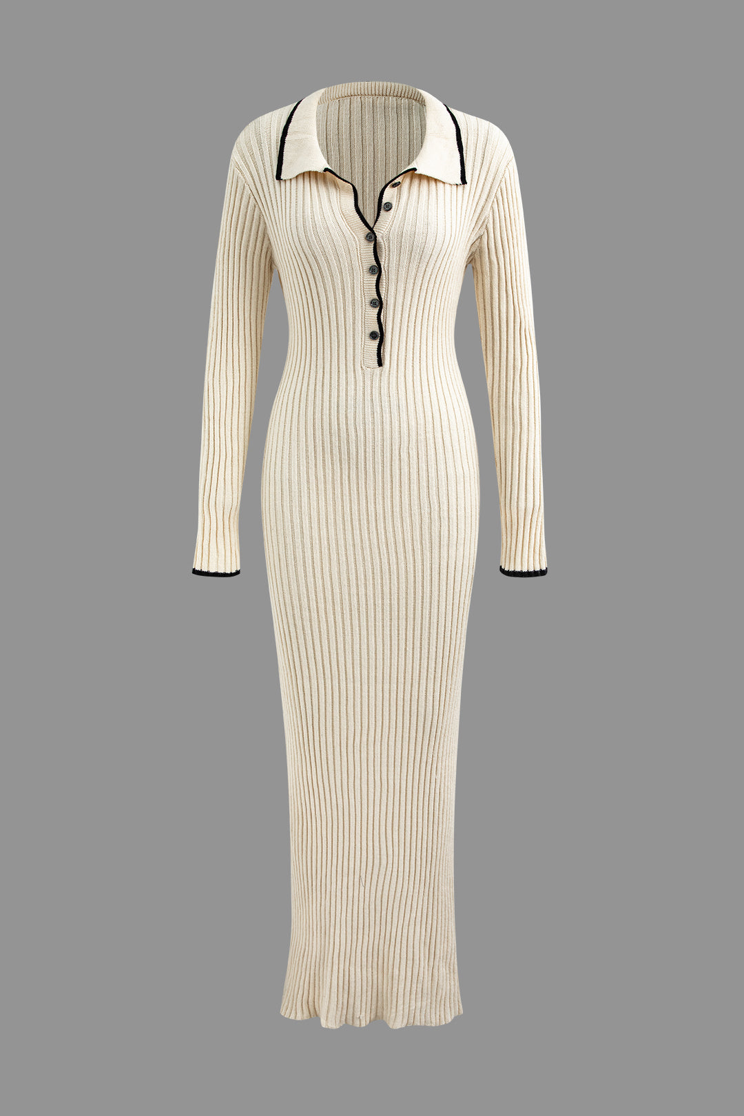 Robe longue en maille à manches longues avec boutons au col