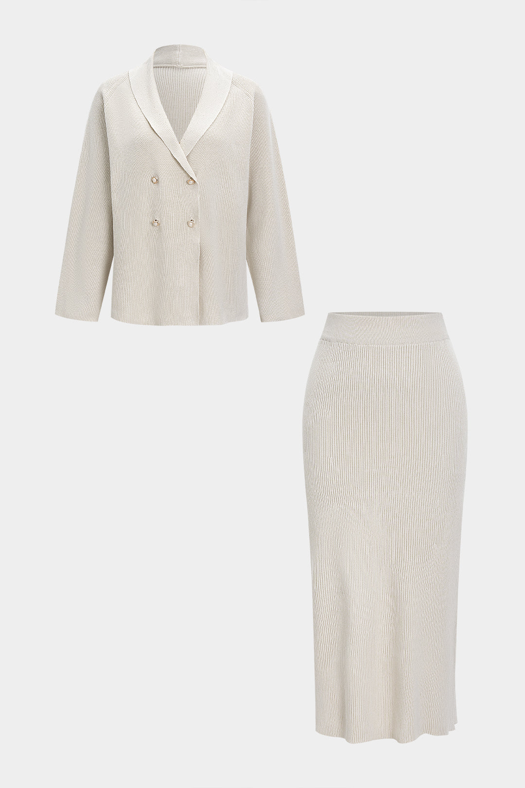 Strick-Cardigan mit Knöpfen und Rock-Set