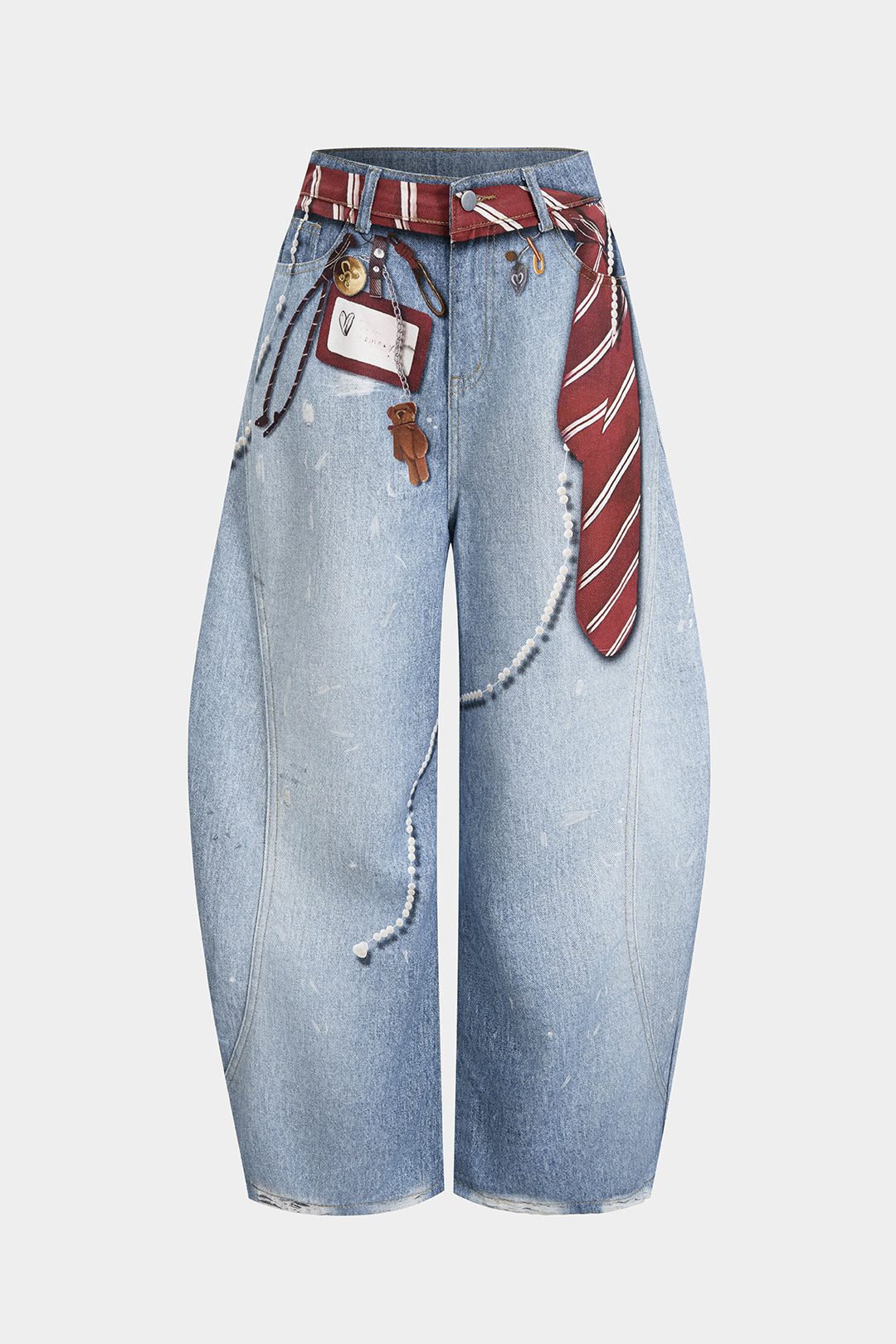 Jean taille haute à imprimé illusion denim