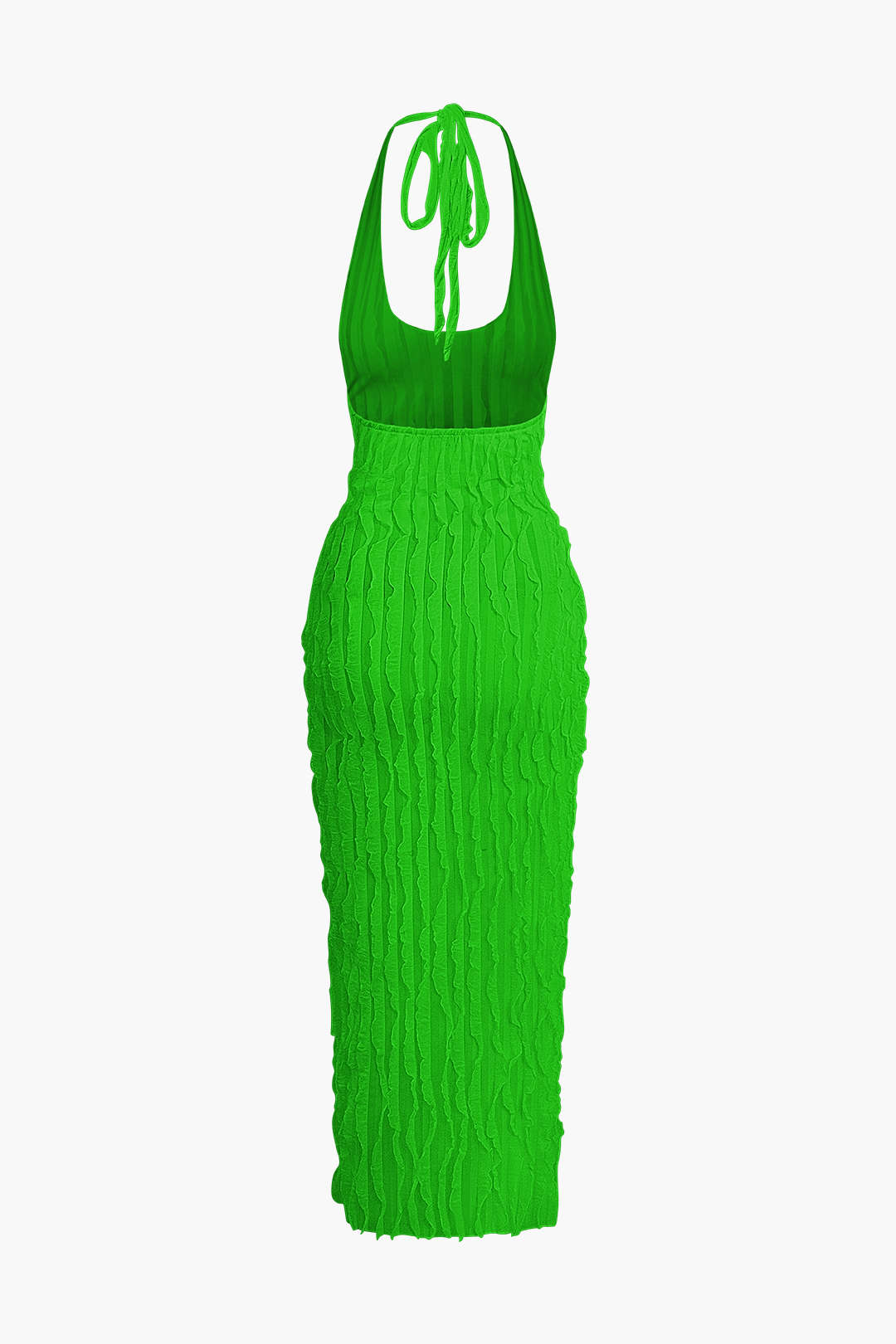 Robe longue dos nu à volants texturés transparents