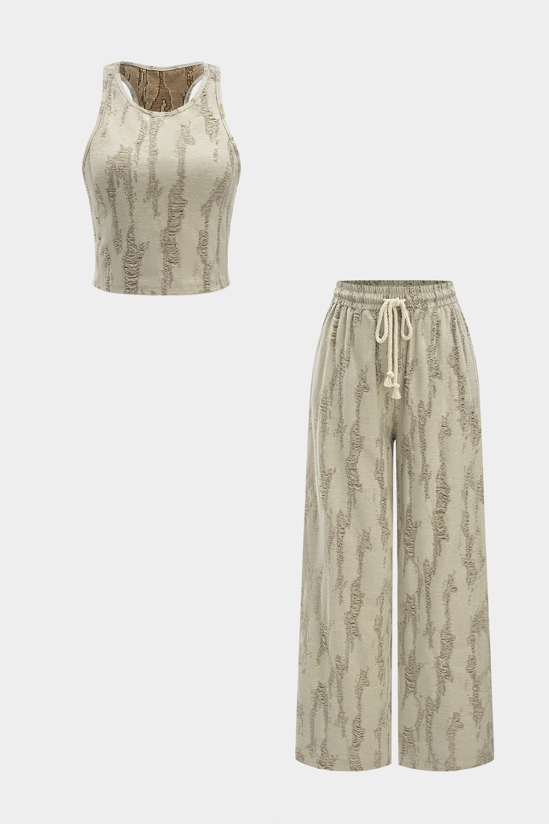 Ensemble débardeur court déchiré et pantalon taille haute à cordon de serrage