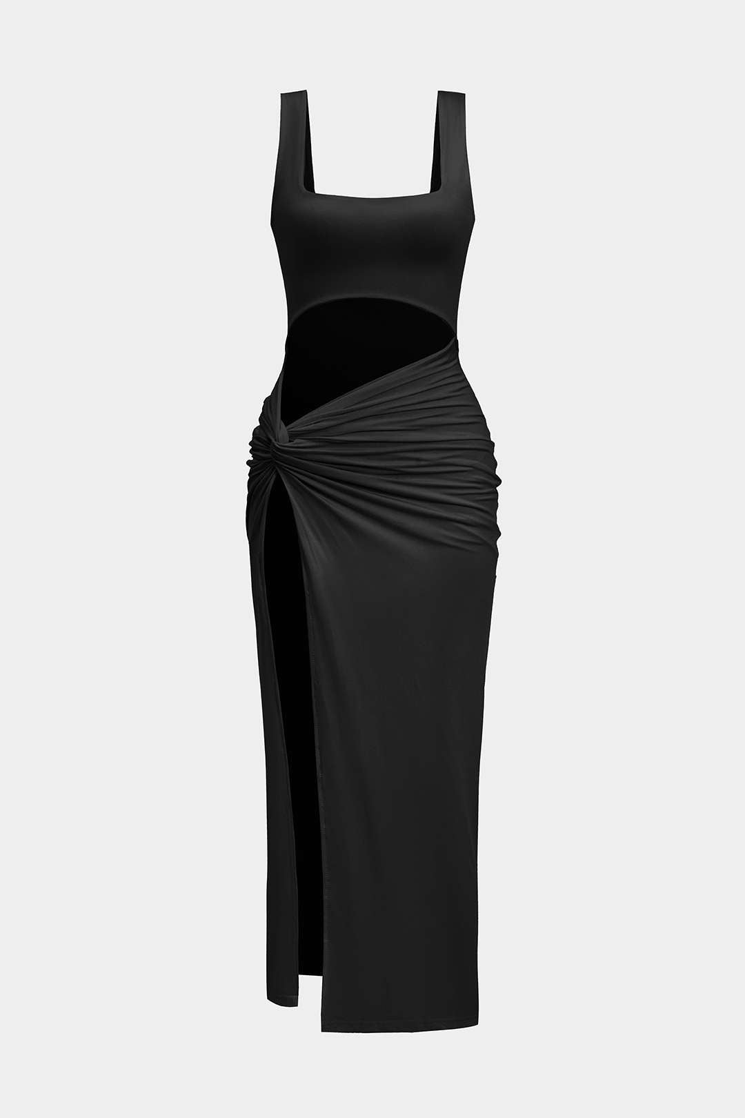 Robe midi unie avec découpe et fente à torsion sur le devant