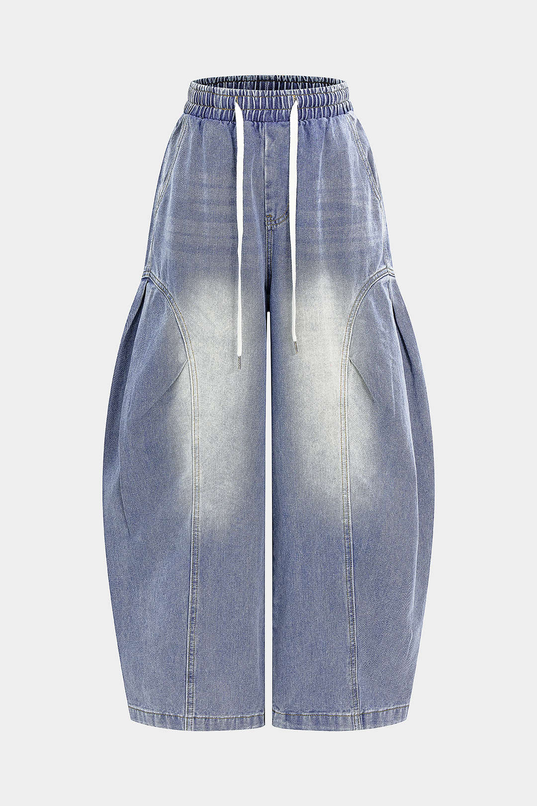 Jean en denim à taille froncée et cordon de serrage