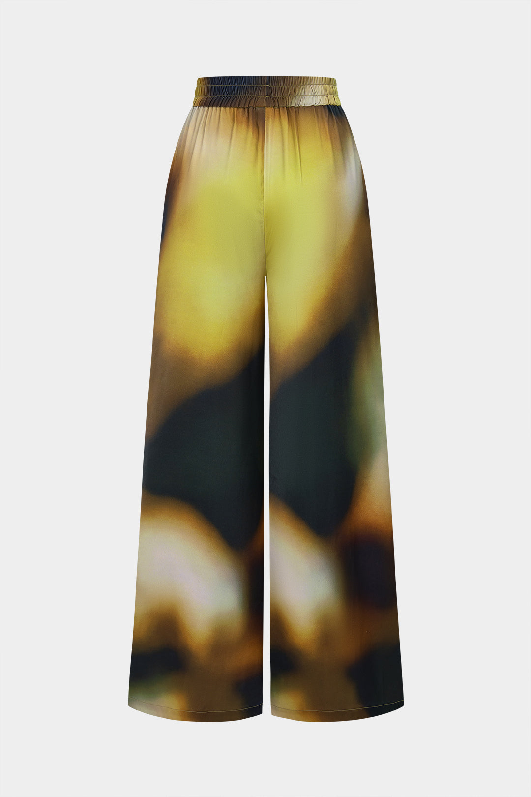 Tie Dye Print Satin Shirred Waistband Wide Leg Pants