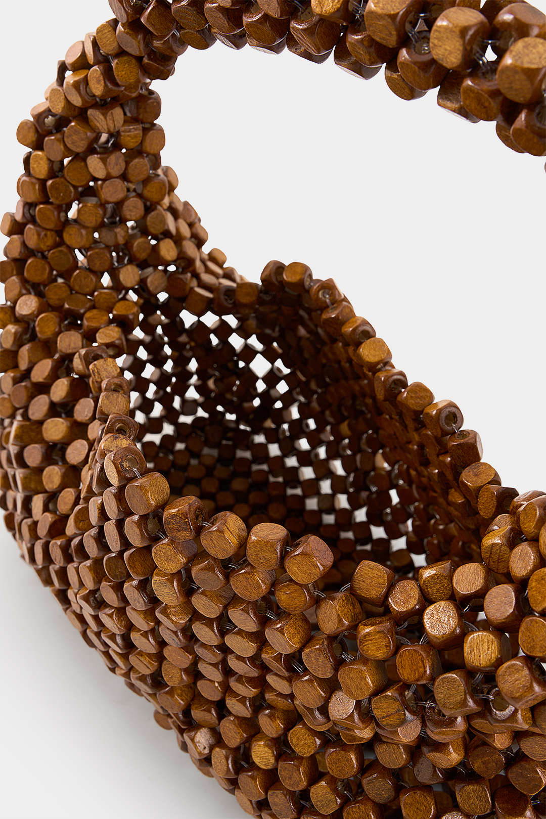 Wood Beaded Woven Tote Bag